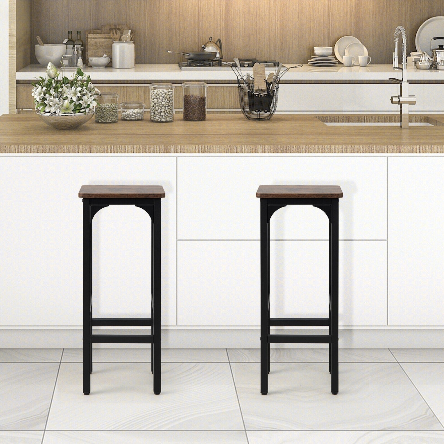 28 Inch Bar Chairs Set of 2 with Ergonomic Footrest and Adjustable Pads for Stability