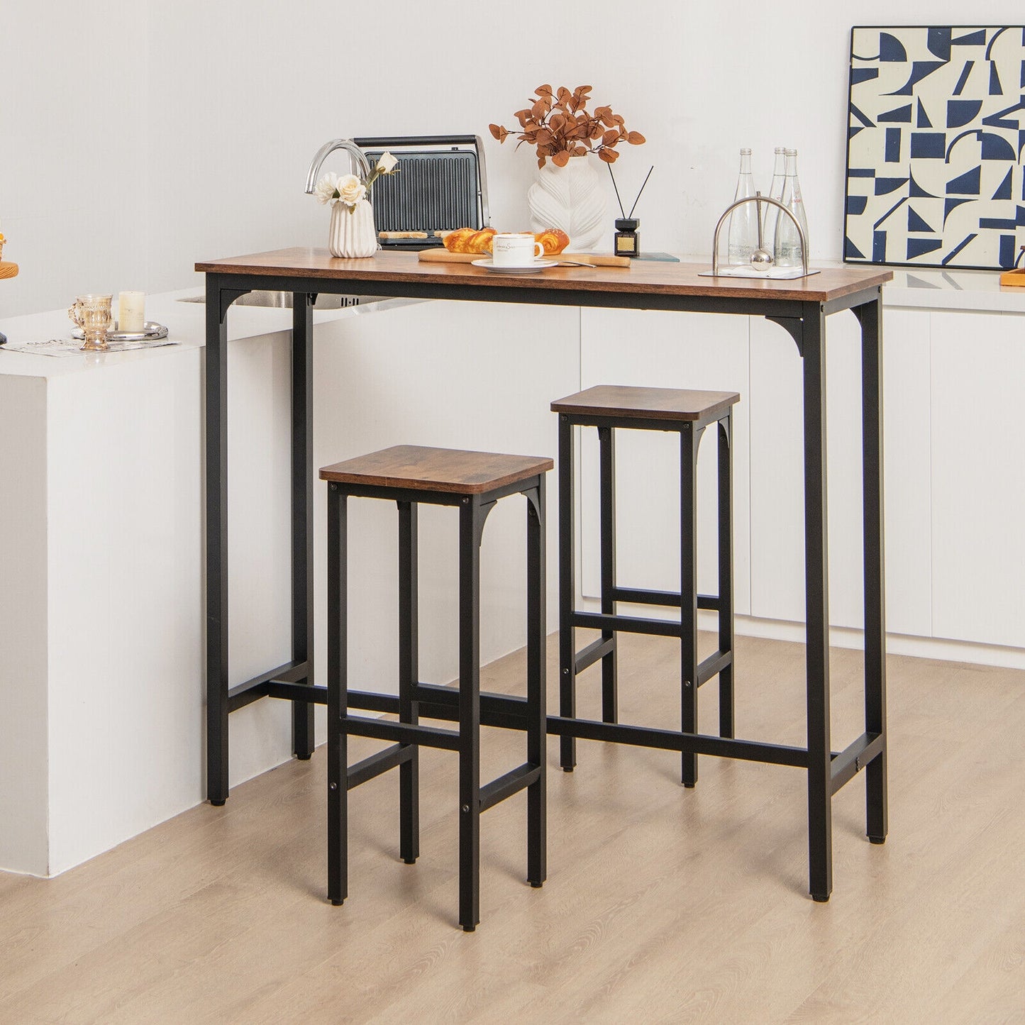 28 Inch Bar Chairs Set of 2 with Ergonomic Footrest and Adjustable Pads for Stability
