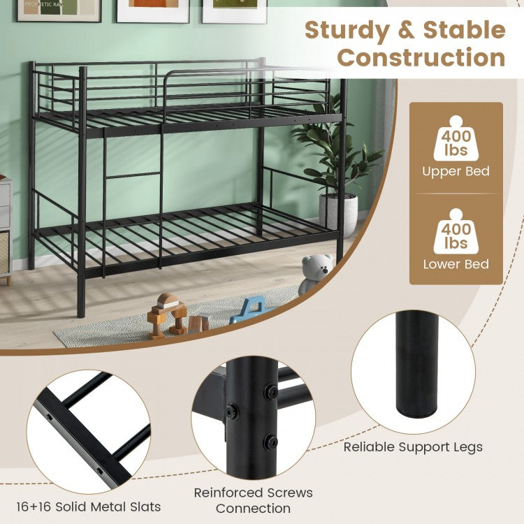 Sturdy Metal Bunk Bed with Ladder and Full-Length Guardrails for Safety - Black