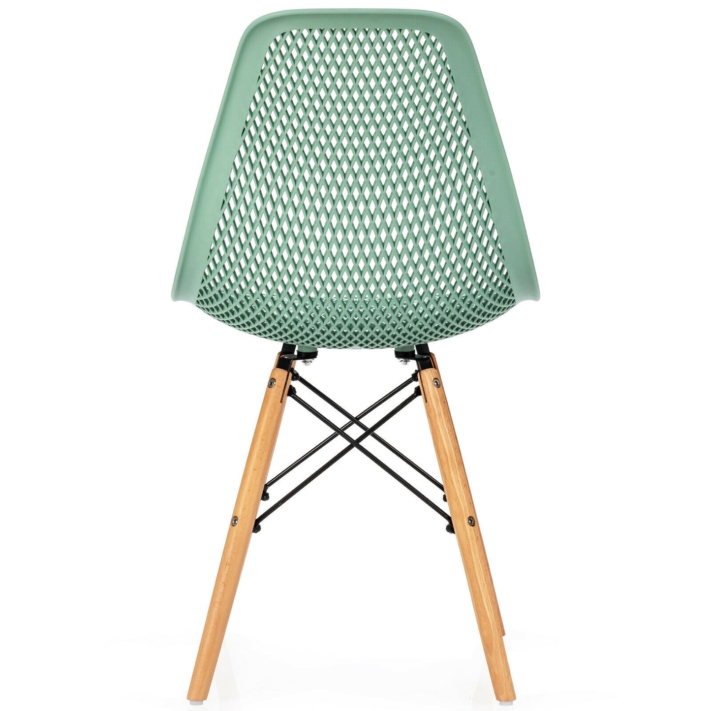 Set of 2 Modern Plastic Hollow Dining Chairs with Wooden Legs for Home and Office - Green