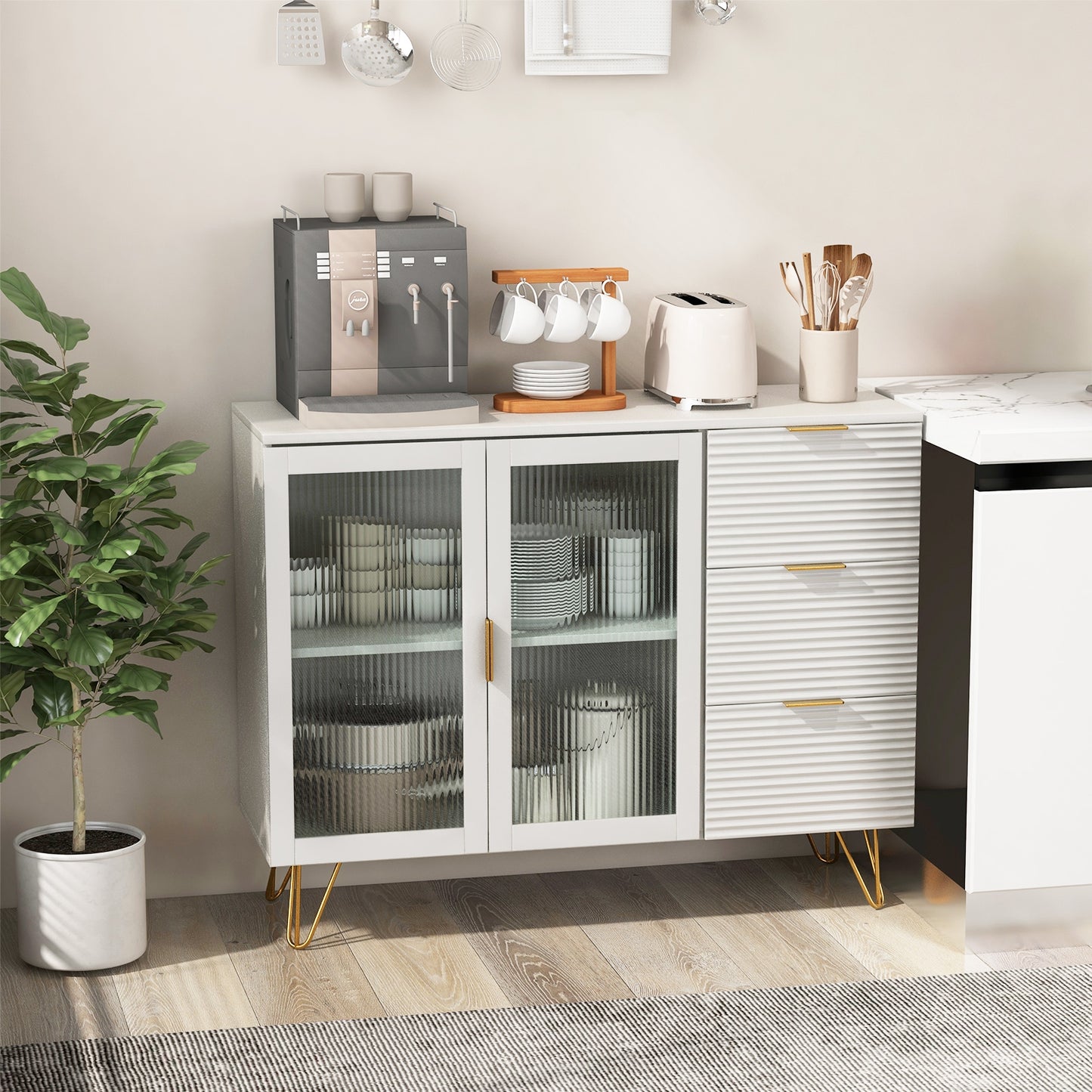 Contemporary Buffet Sideboard with 2 Cabinet Doors and 3 Drawers for Living and Dining Rooms