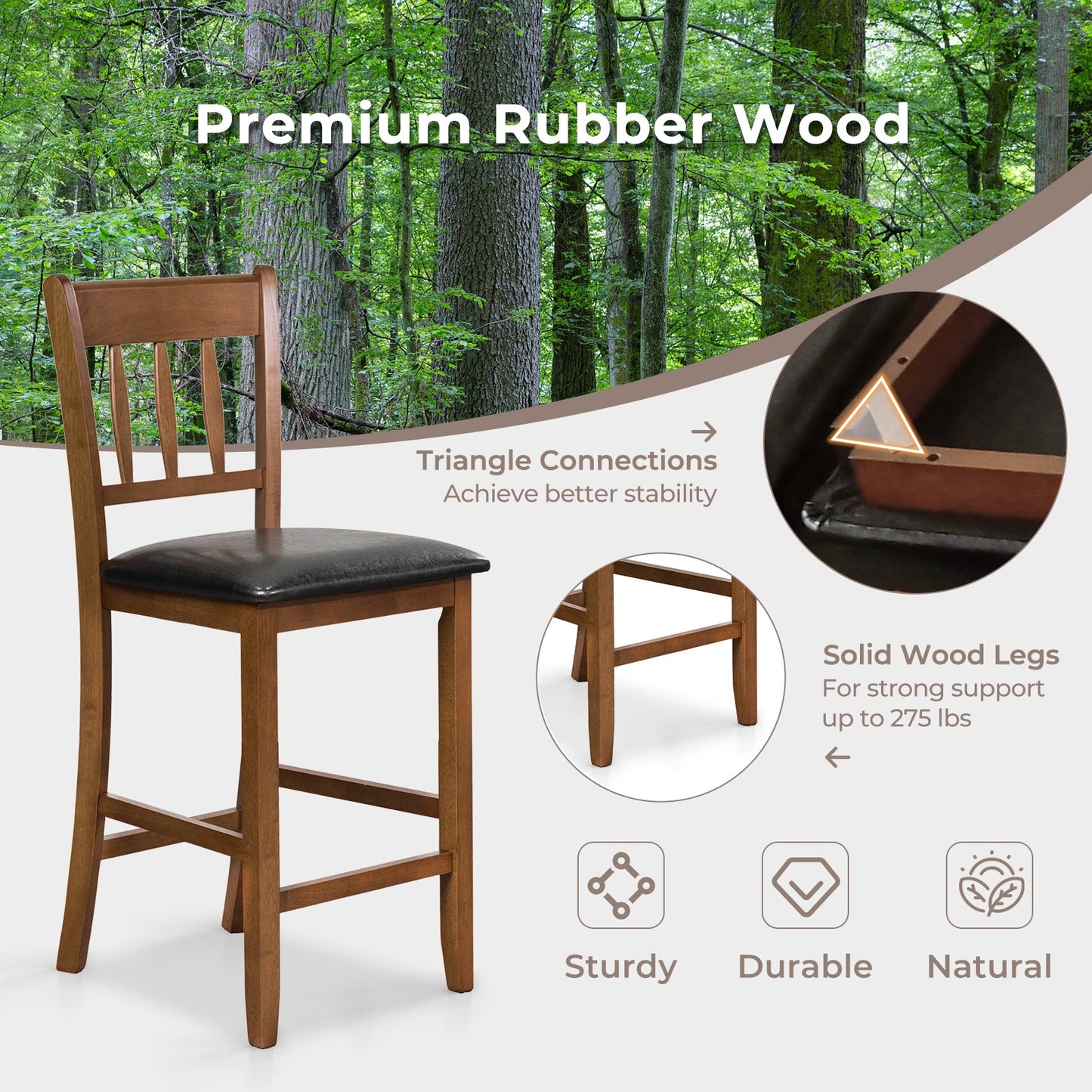 25.5 Inch Counter Height Bar Chairs with Backrest and Padded Seat – Set of 2