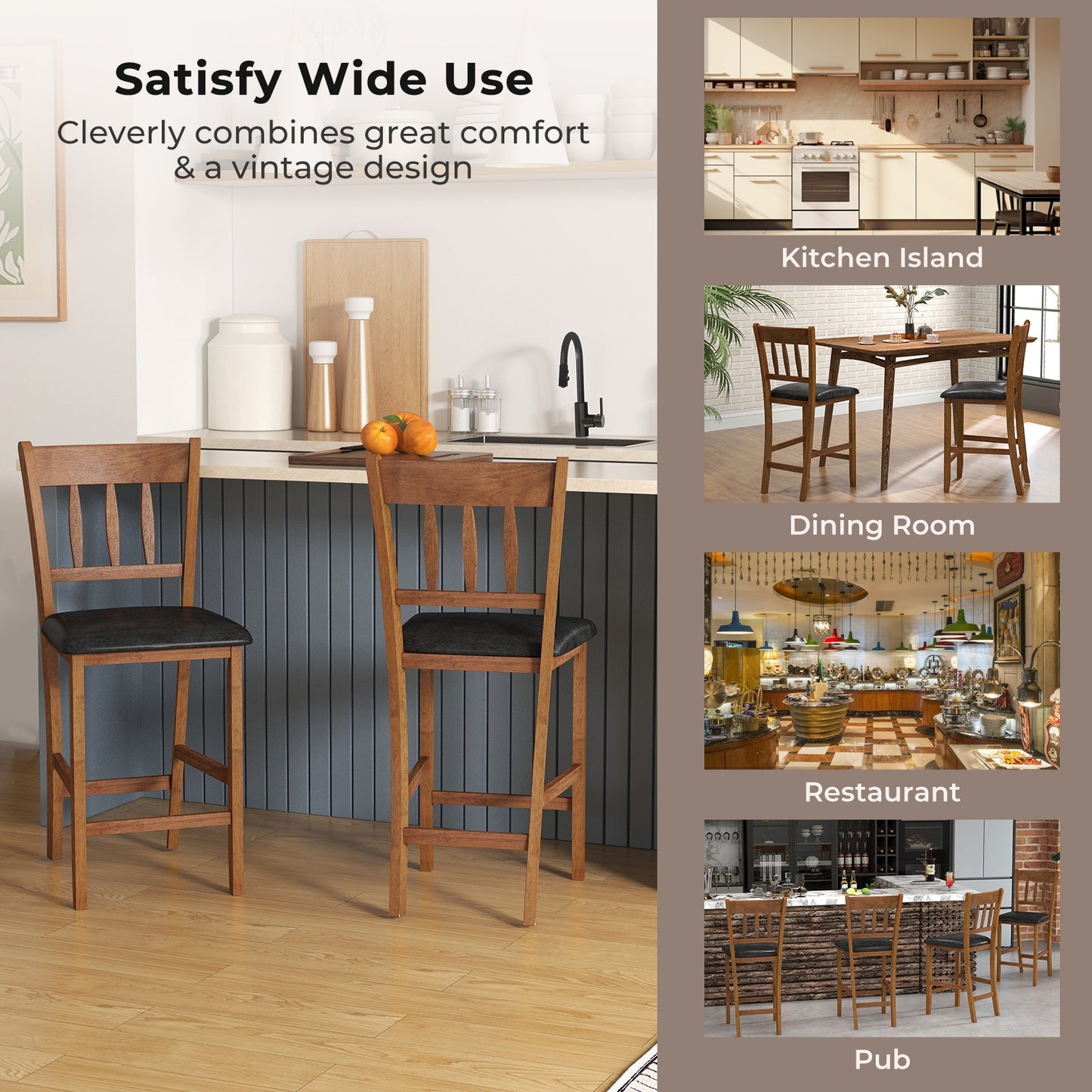 25.5 Inch Counter Height Bar Chairs with Backrest and Padded Seat – Set of 2
