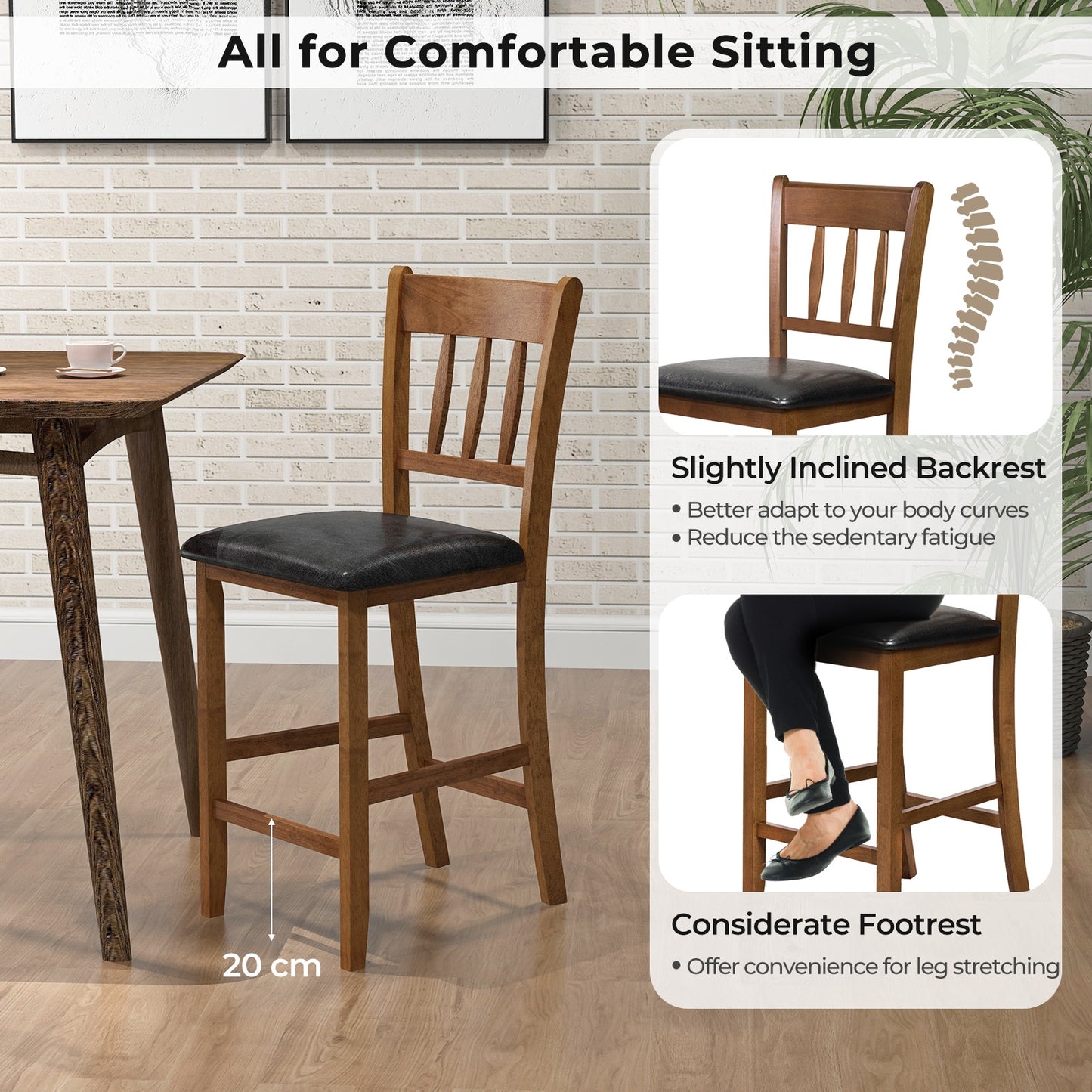 25.5 Inch Counter Height Bar Chairs with Backrest and Padded Seat – Set of 2