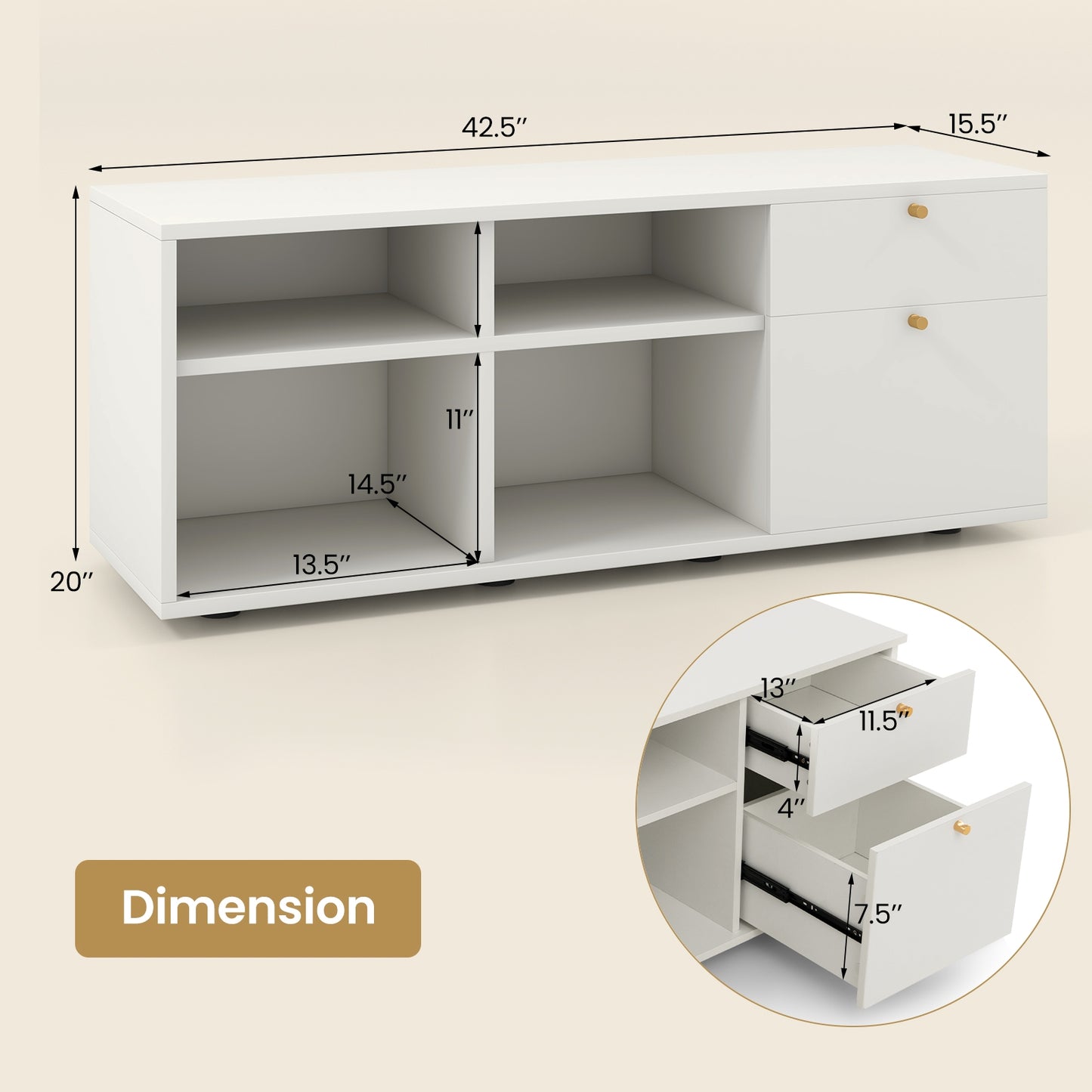 Versatile Storage Cabinet TV Console with 2 Drawers and 4 Cubes Fits TVs up to 49 Inches