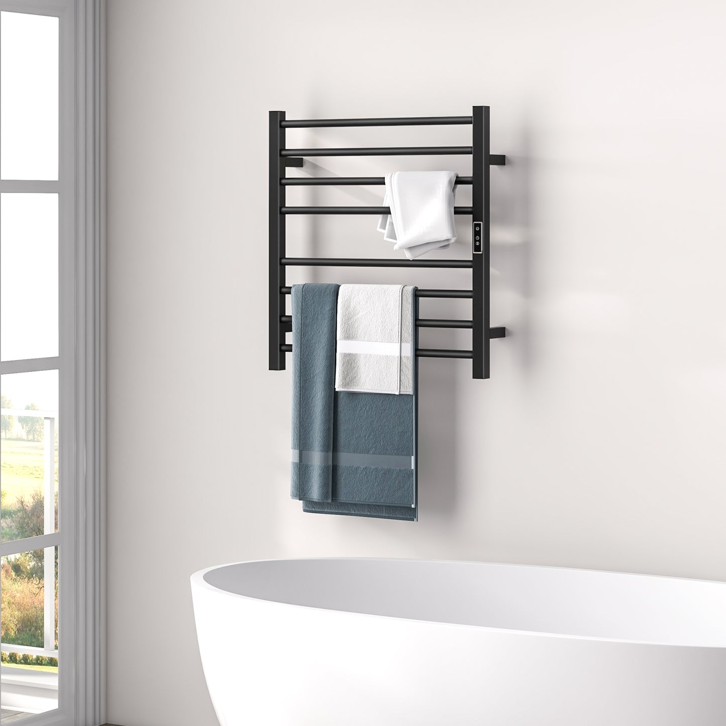 8 Bar Towel Warmer Rack with LED Display Freestanding or Wall Mounted