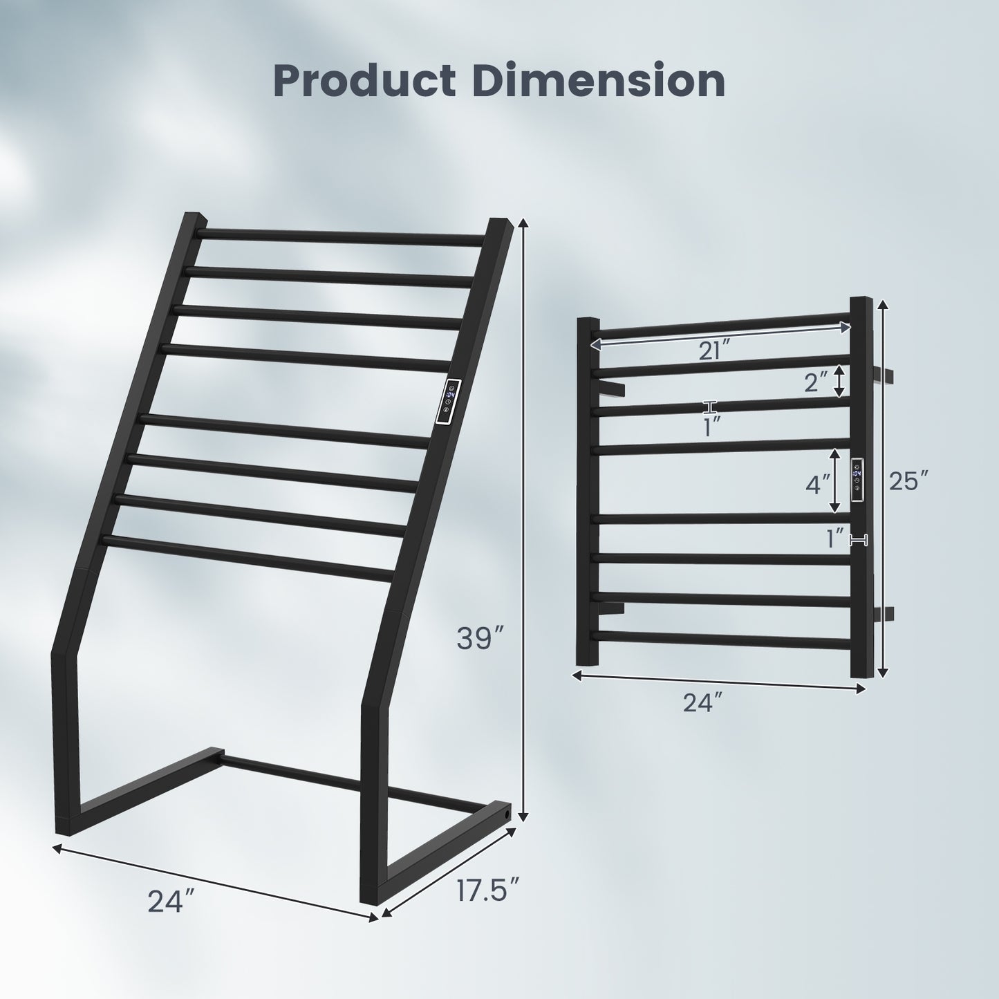 8 Bar Towel Warmer Rack with LED Display Freestanding or Wall Mounted
