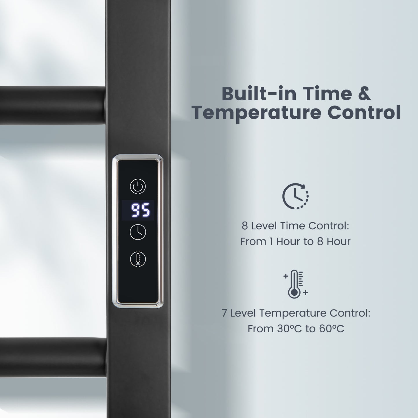 8 Bar Towel Warmer Rack with LED Display Freestanding or Wall Mounted