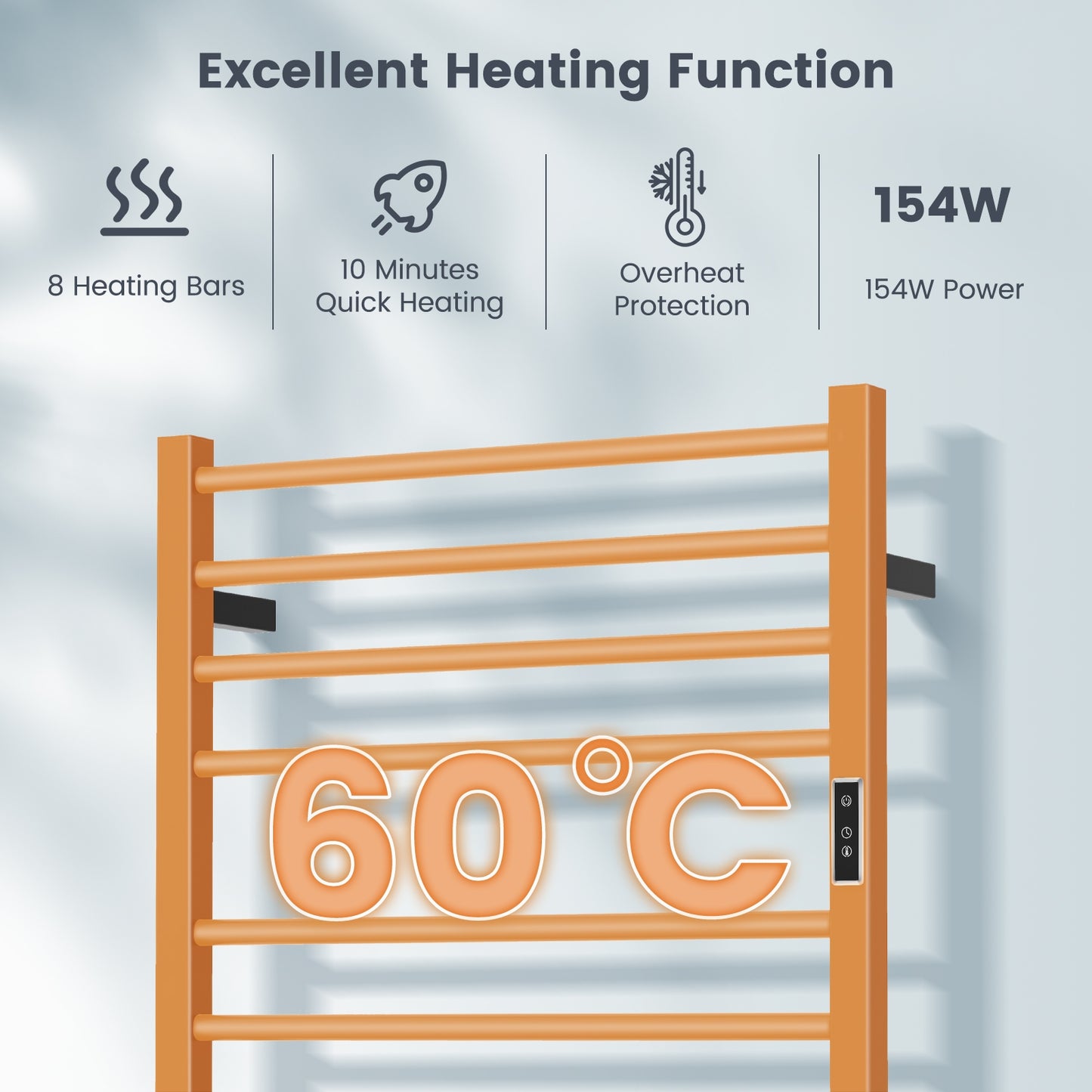 8 Bar Towel Warmer Rack with LED Display Freestanding or Wall Mounted