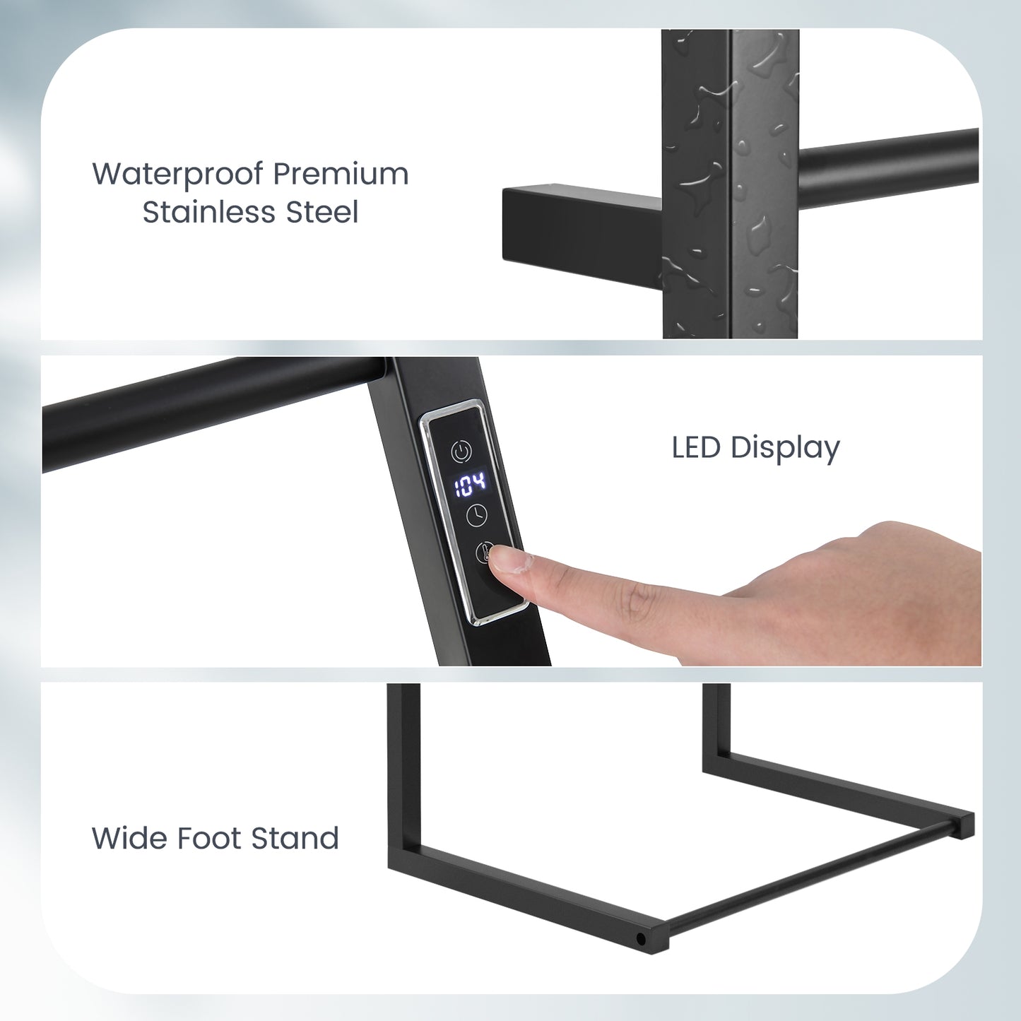 8 Bar Towel Warmer Rack with LED Display Freestanding or Wall Mounted