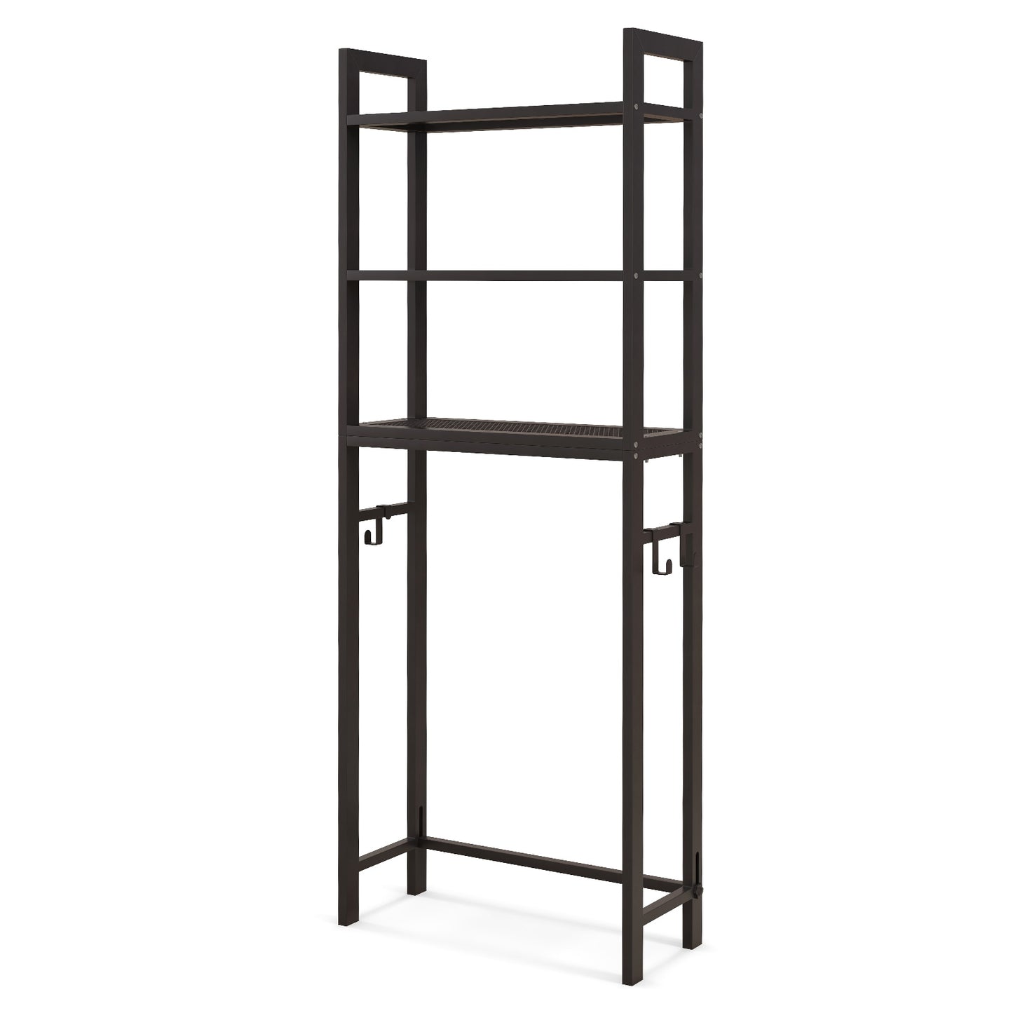 Space Saving Over-The-Toilet Metal Storage Rack with Hooks