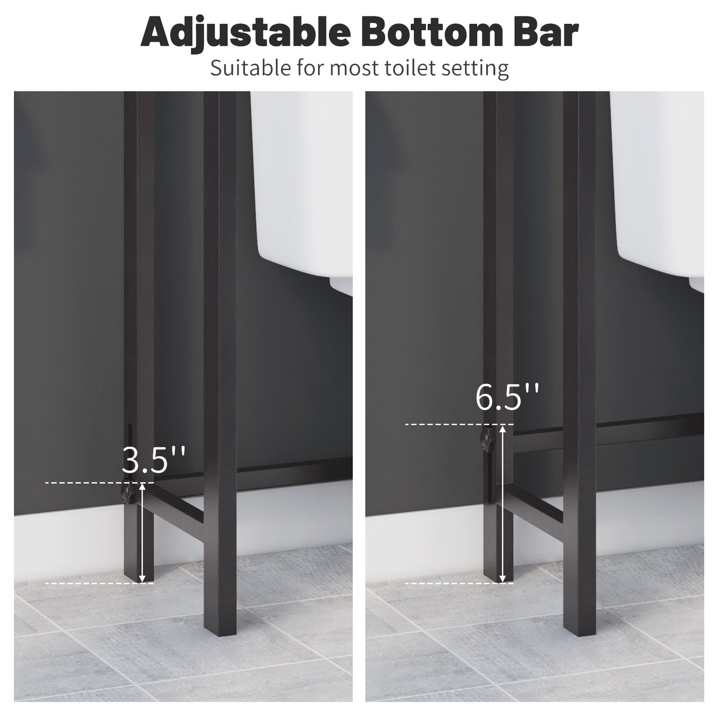 Space Saving Over-The-Toilet Metal Storage Rack with Hooks