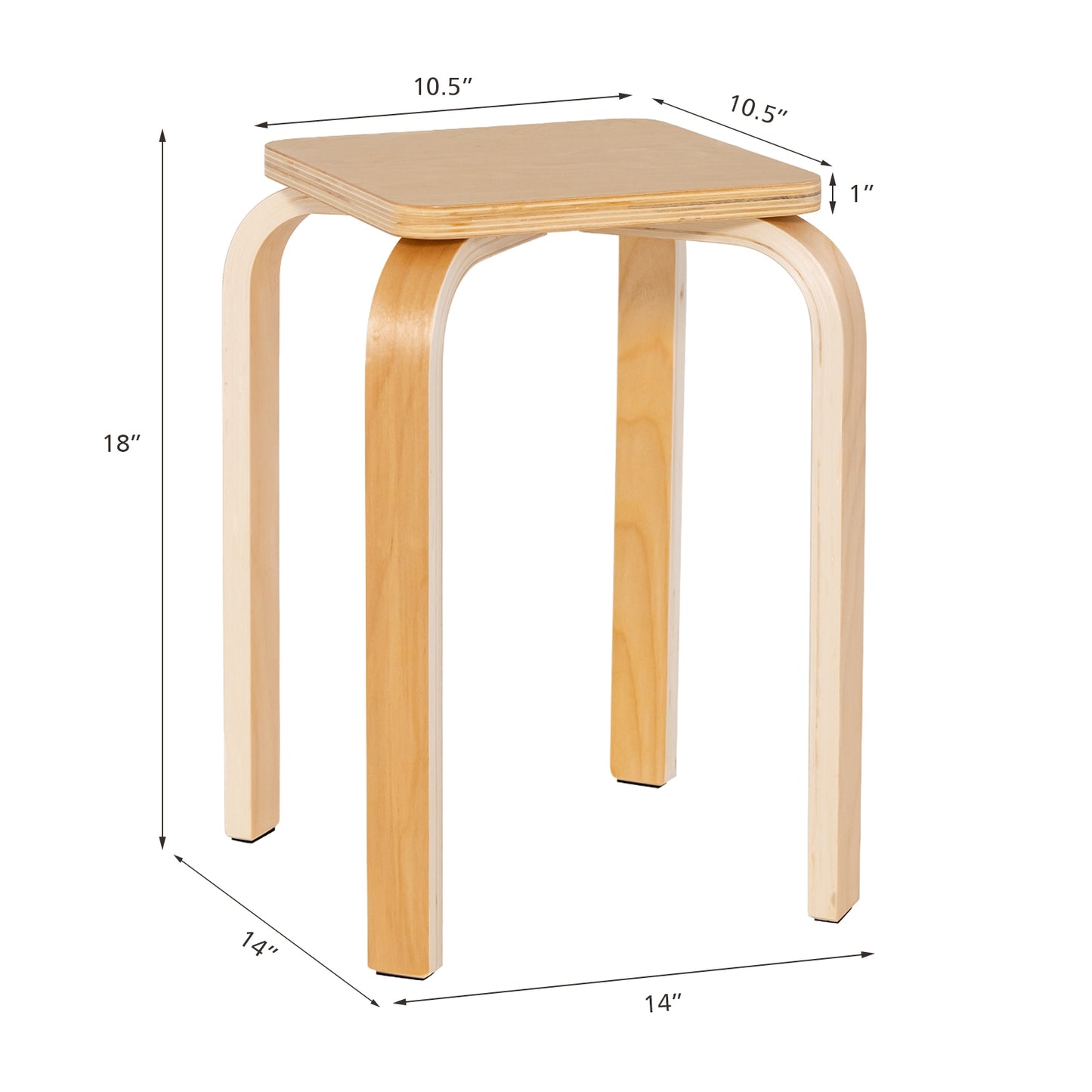 Set of 4 Stackable Colorful Square Wooden Stools with Anti-slip Pads - Natural