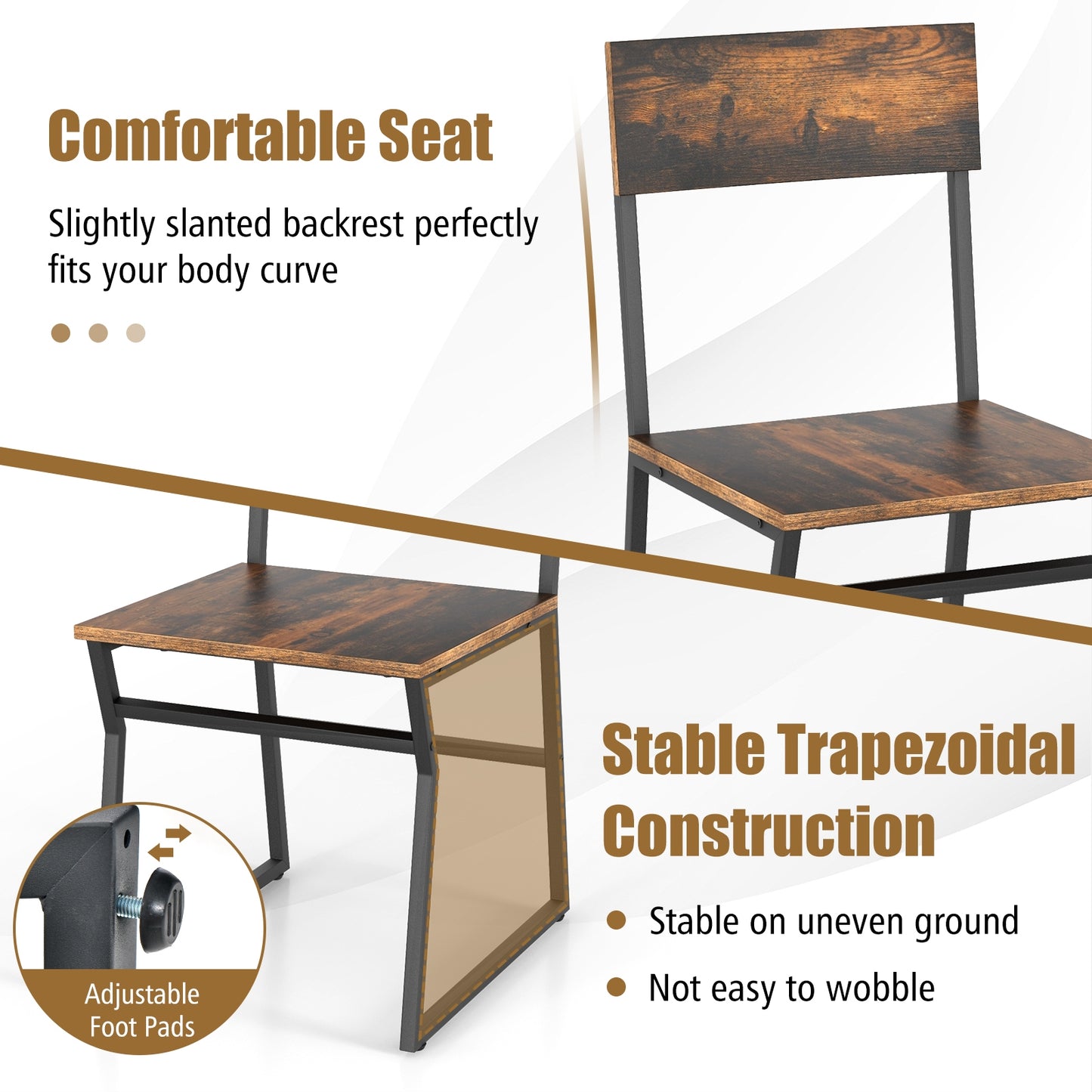 5 Piece Dining Table Set with Storage Shelf and Sleek Metal Frame in Coffee Finish