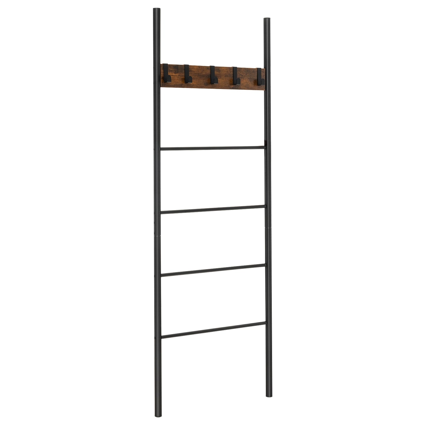 5-Tier Wall-Leaning Blanket Ladder with Removable Hooks and Industrial Design
