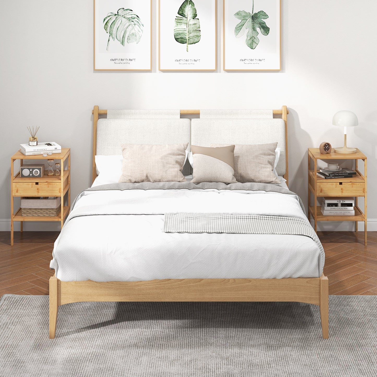 Bamboo Nightstand with Drawer and Two Shelves