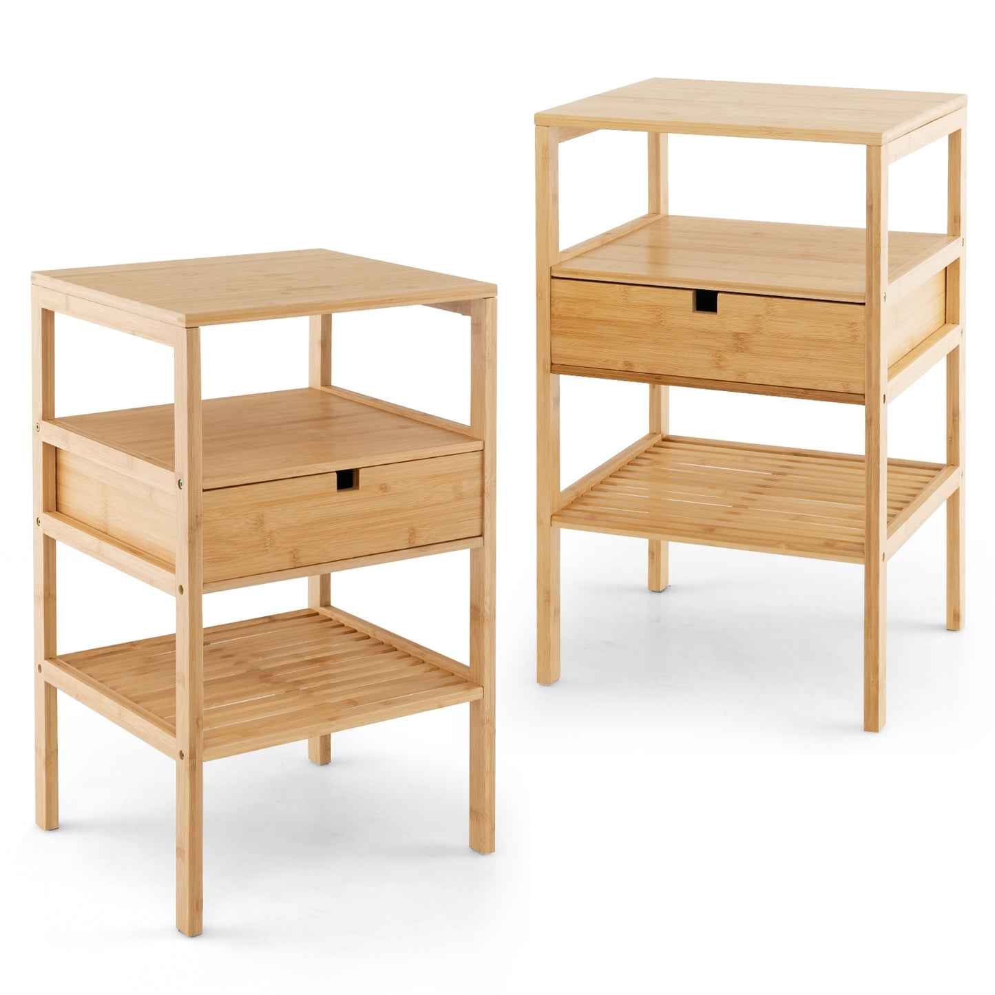 Bamboo Nightstand with Drawer and Two Shelves