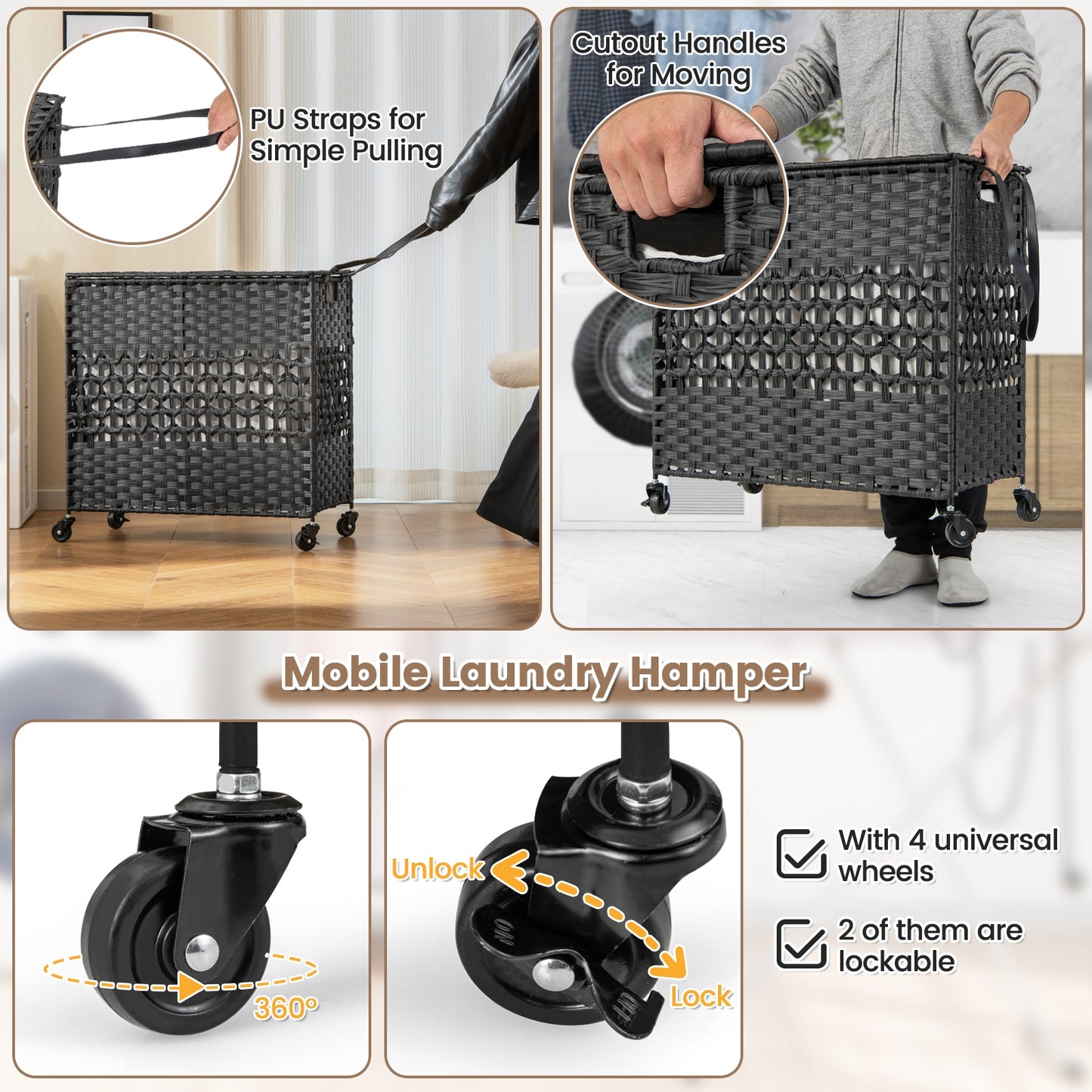 110L Dual Compartment Laundry Hamper with Removable & Washable Liner Bags