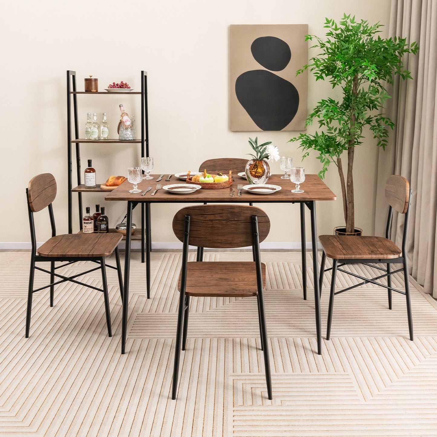 5 Piece Rectangular Dining Set with Chairs and Metal Legs for Kitchen or Breakfast Nook