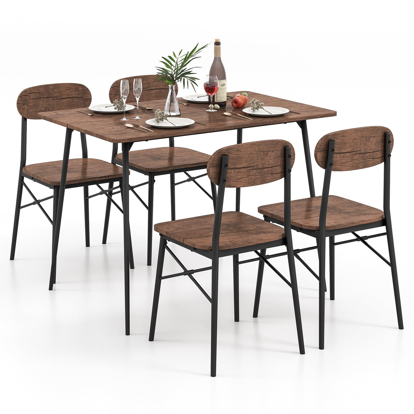5 Piece Rectangular Dining Set with Chairs and Metal Legs for Kitchen or Breakfast Nook