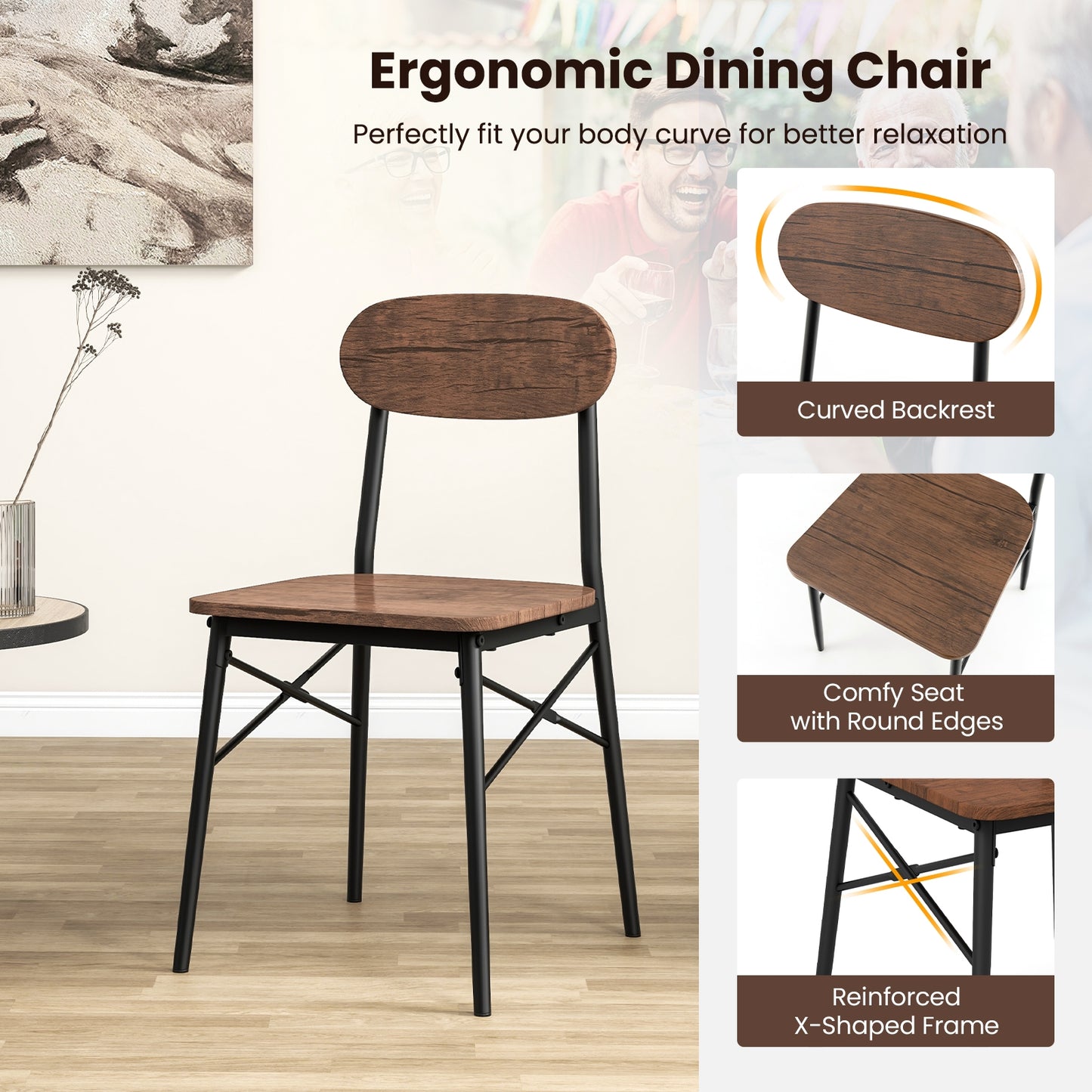 5 Piece Rectangular Dining Set with Chairs and Metal Legs for Kitchen or Breakfast Nook