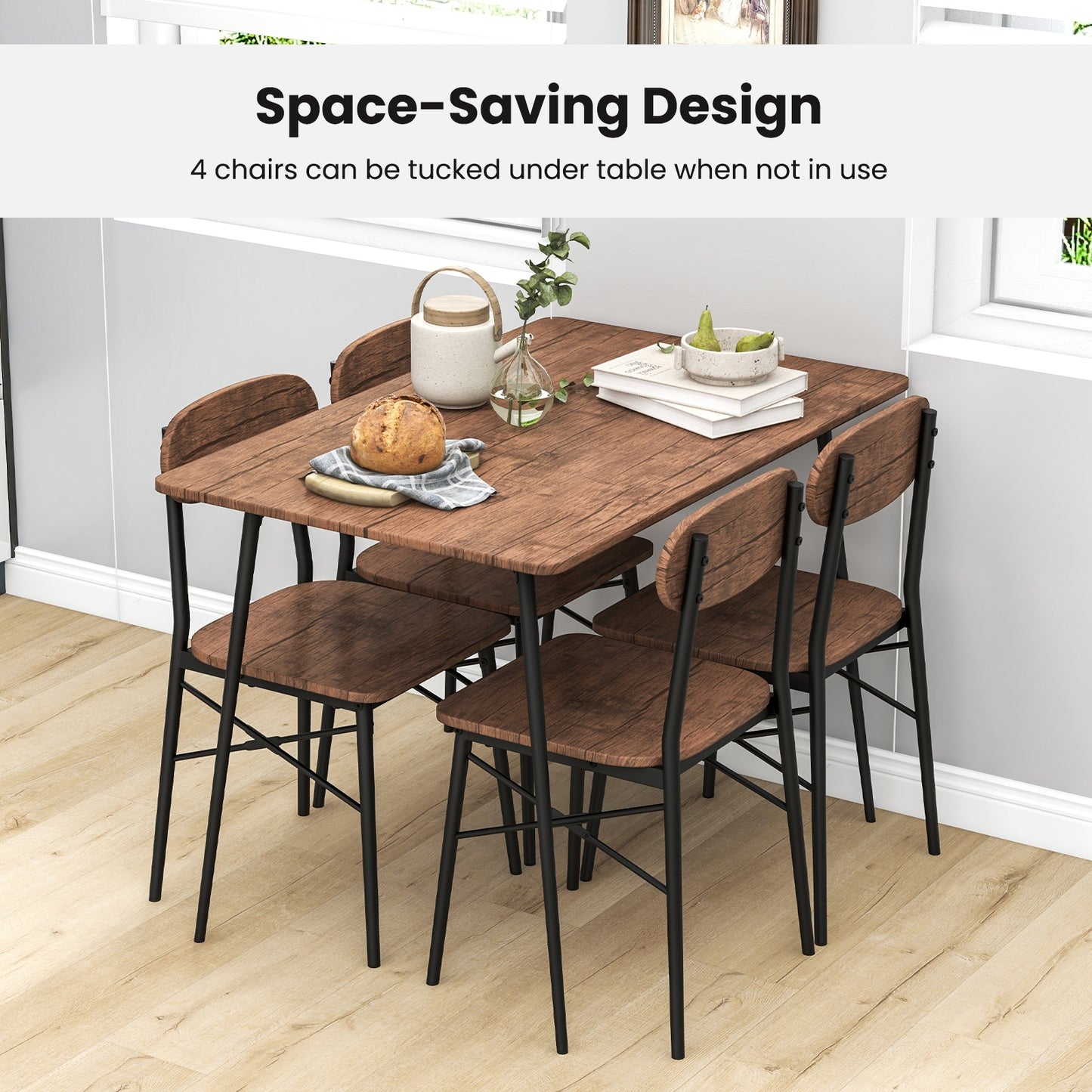 5 Piece Rectangular Dining Set with Chairs and Metal Legs for Kitchen or Breakfast Nook