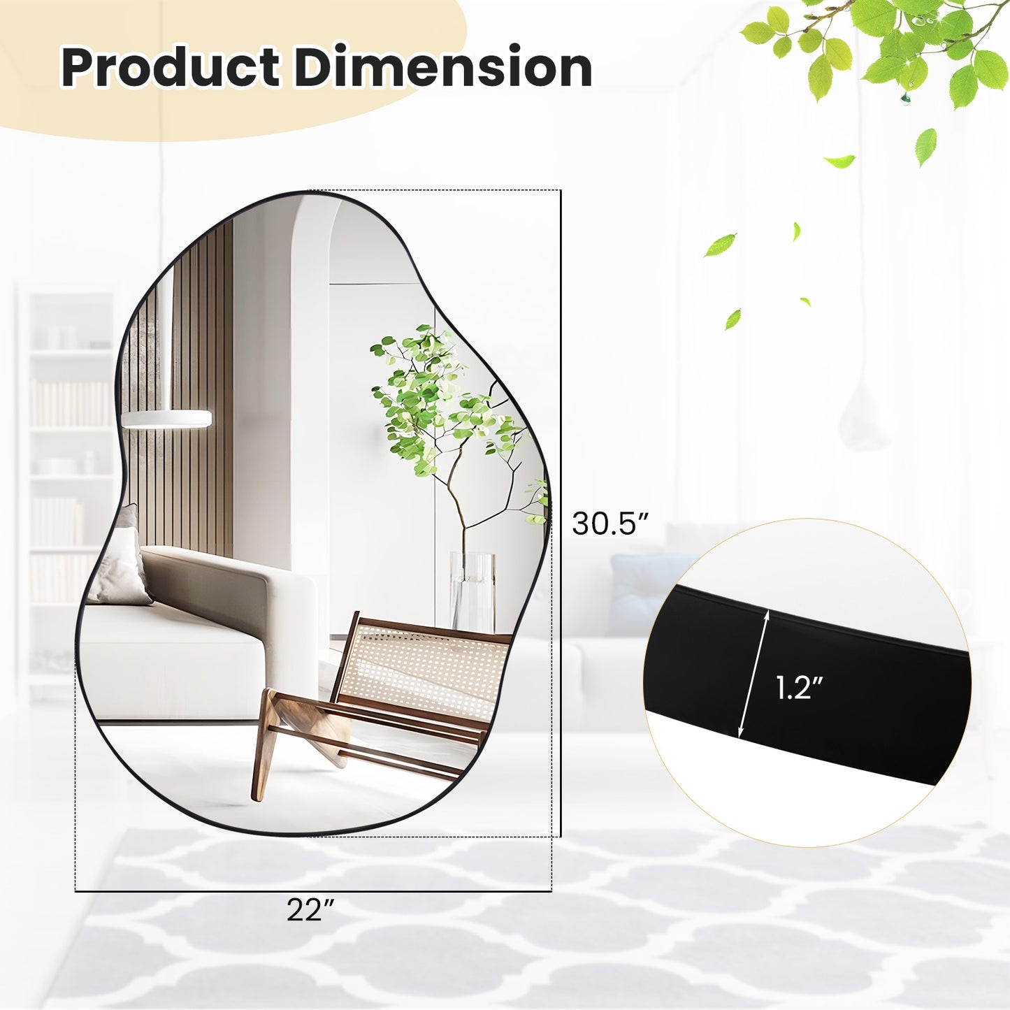 Asymmetrical Wall Mirror with Premium Backboard for Modern Décor