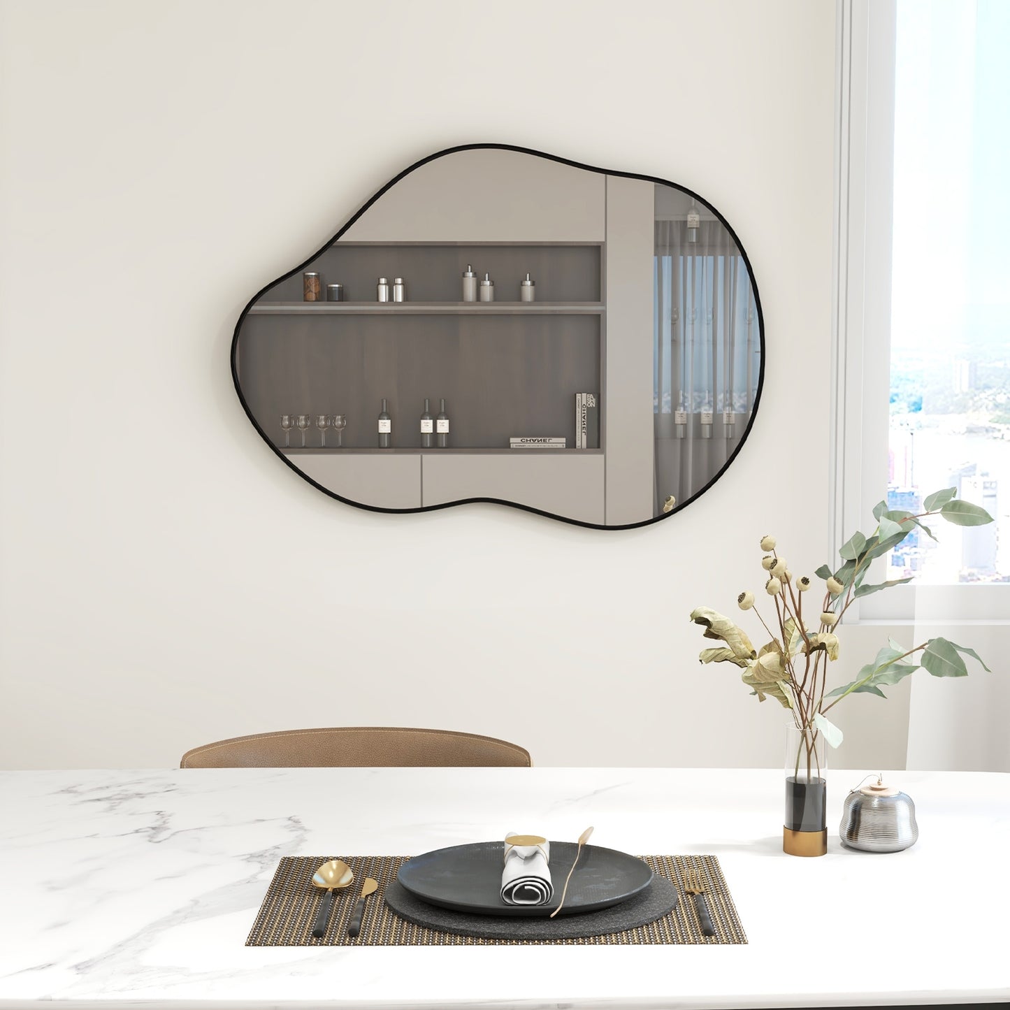 Asymmetrical Wall Mirror with Premium Backboard for Modern Décor