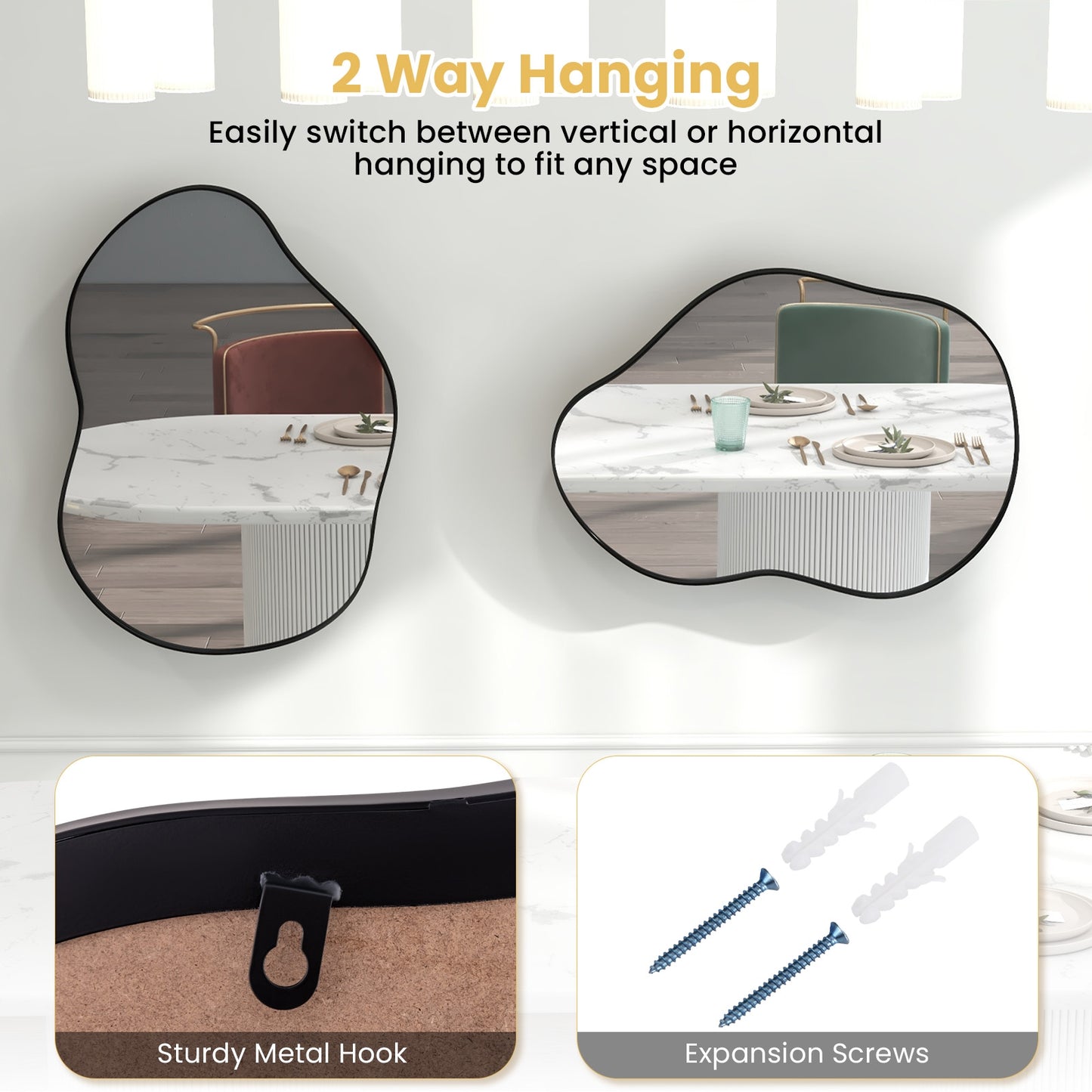 Asymmetrical Wall Mirror with Premium Backboard for Modern Décor