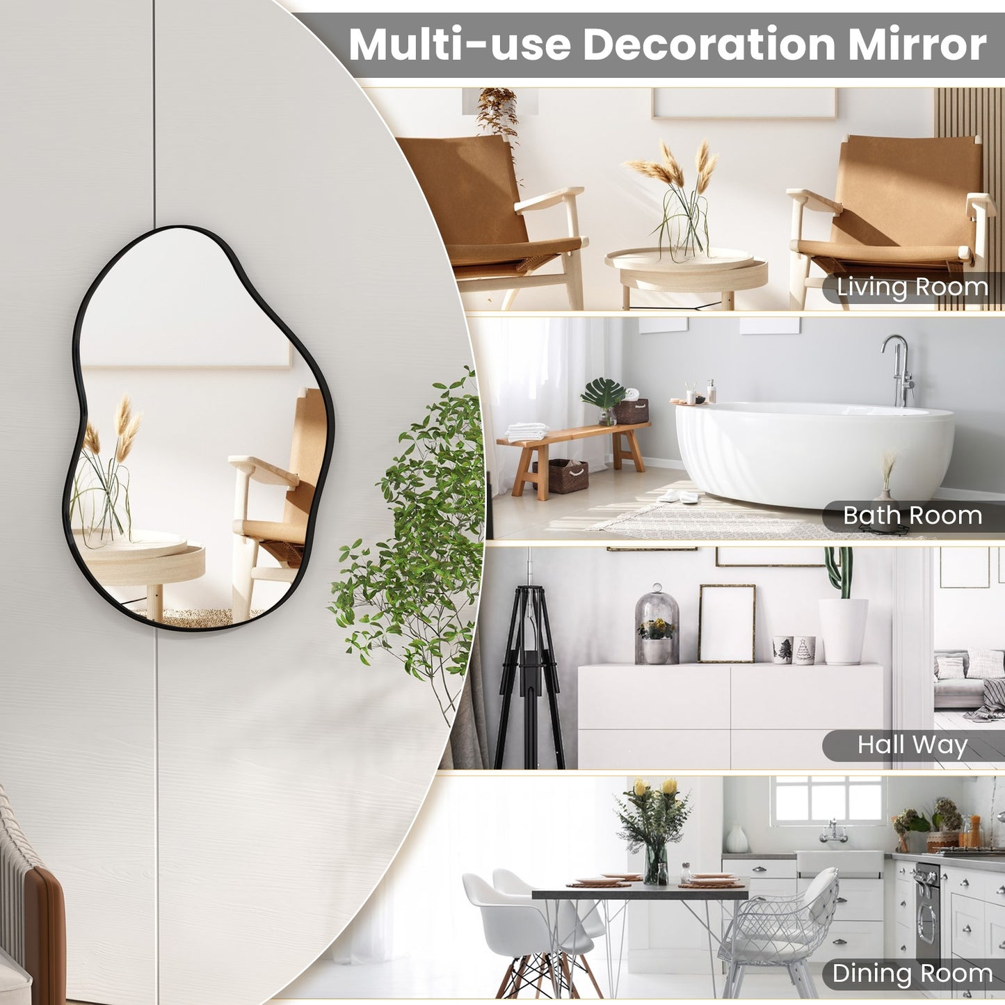 Asymmetrical Wall Mirror with Premium Backboard for Modern Décor