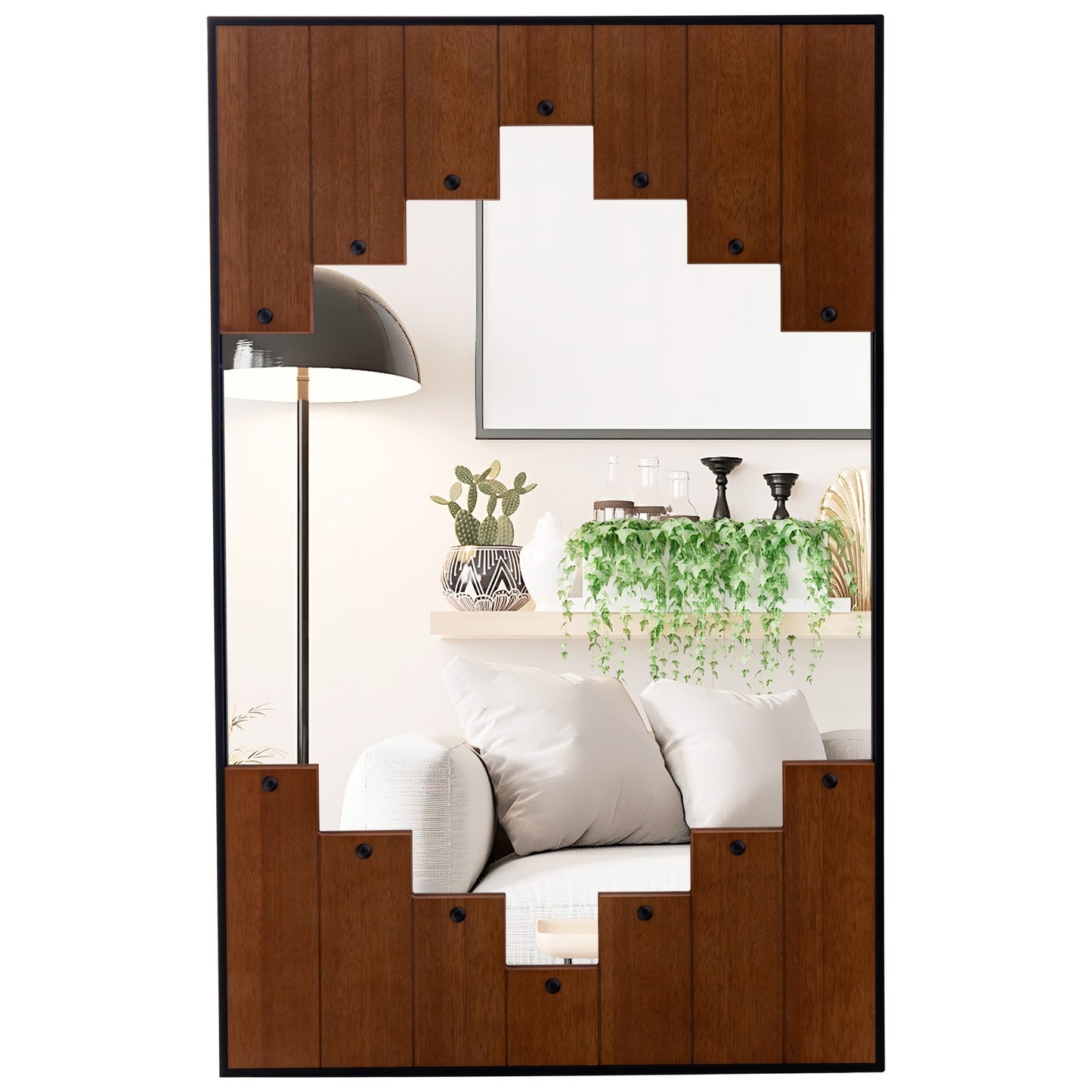 Farmhouse Inspired Decorative Rectangle Wall Mirror with Piano Key Frame – 37.5 x 23.5 Inch