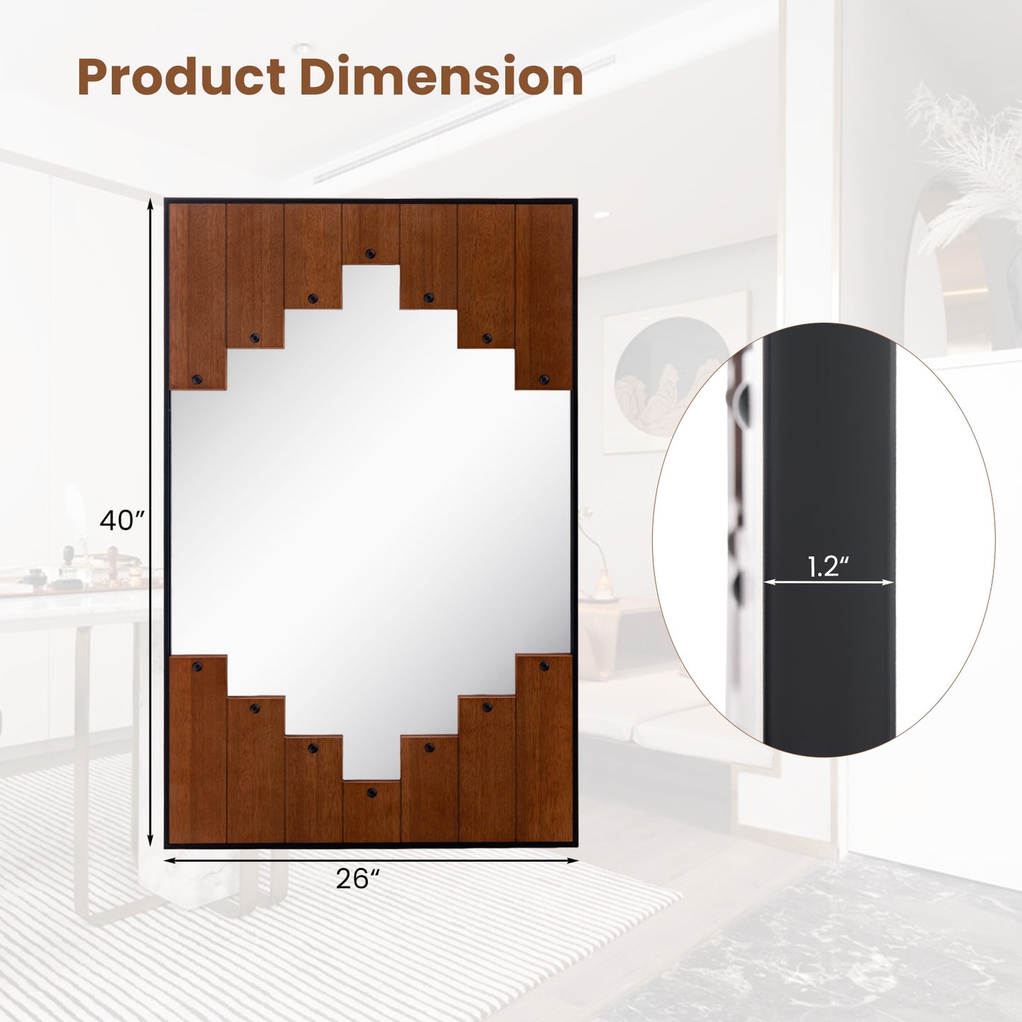 Farmhouse Inspired Decorative Rectangle Wall Mirror with Piano Key Frame – 37.5 x 23.5 Inch