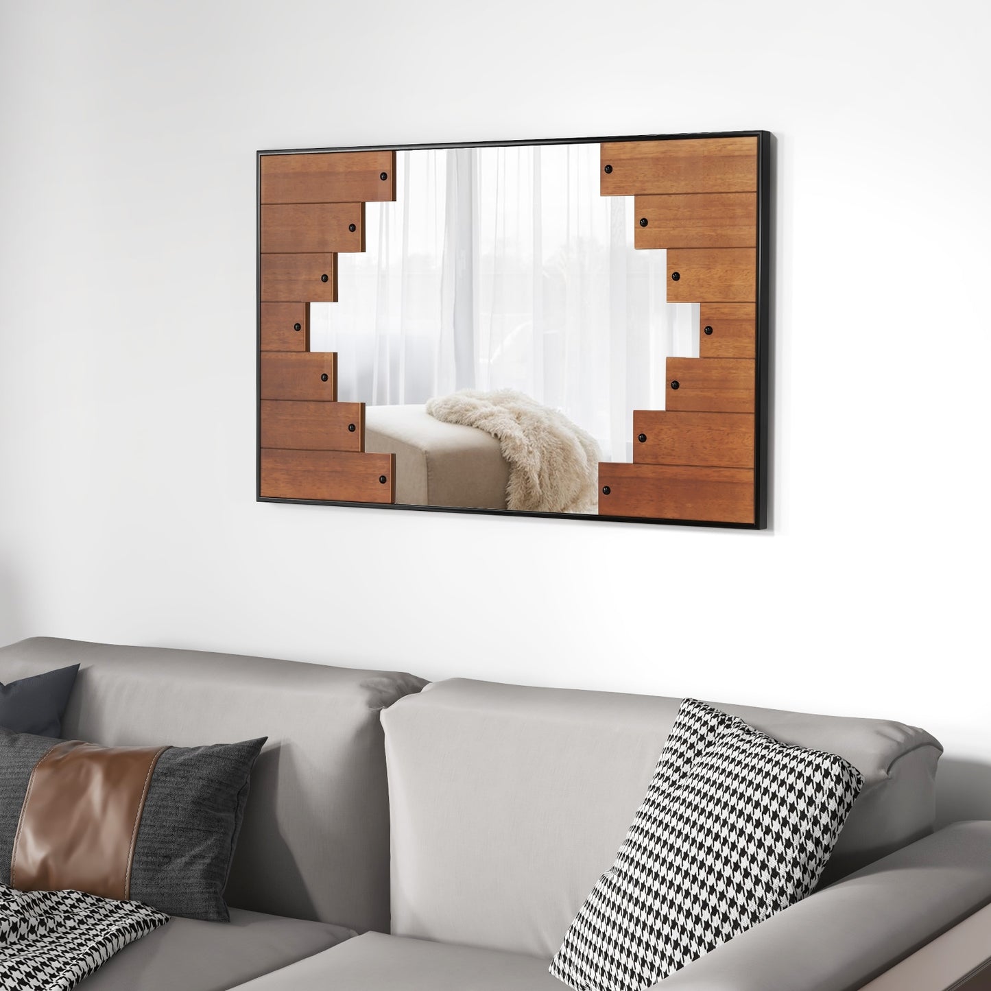Farmhouse Inspired Decorative Rectangle Wall Mirror with Piano Key Frame – 37.5 x 23.5 Inch