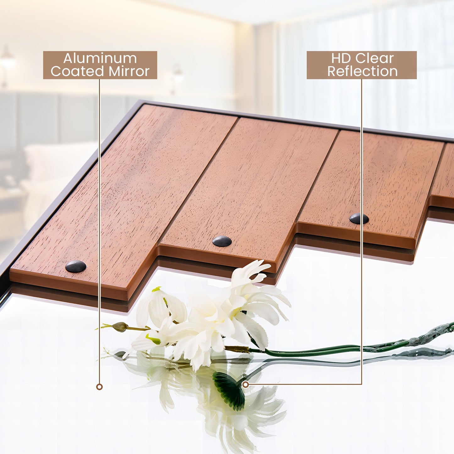 Farmhouse Inspired Decorative Rectangle Wall Mirror with Piano Key Frame – 37.5 x 23.5 Inch