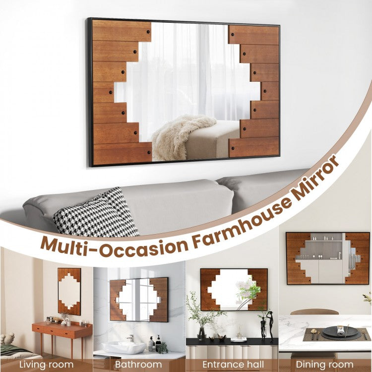 Farmhouse Inspired Decorative Rectangle Wall Mirror with Piano Key Frame – 37.5 x 23.5 Inch