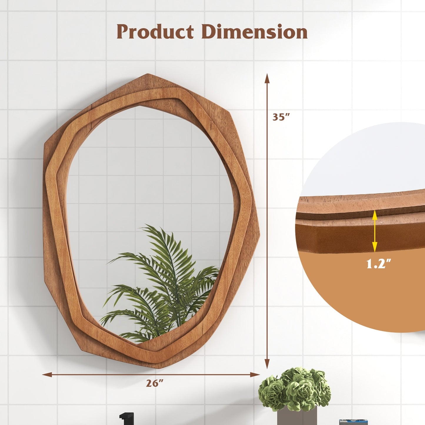 Large Irregular Shaped Wall Mirror with Waterproof Frame