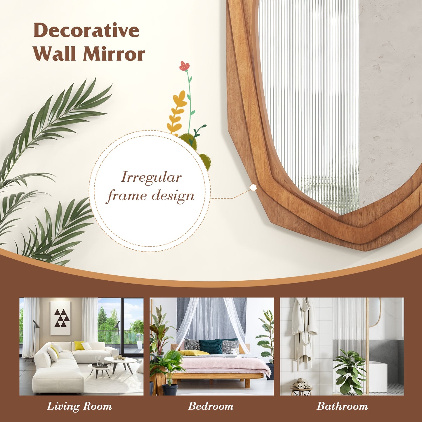 Large Irregular Shaped Wall Mirror with Waterproof Frame