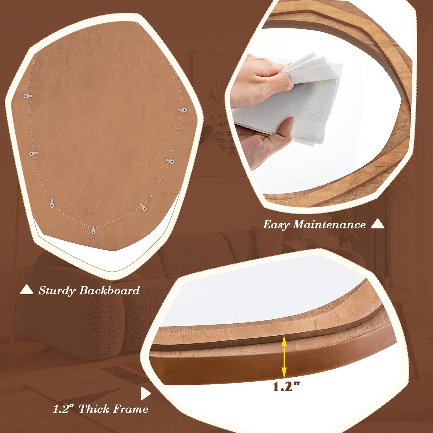 Large Irregular Shaped Wall Mirror with Waterproof Frame