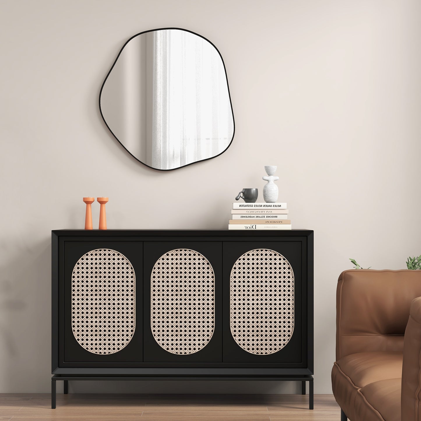 Modern Irregular-Shaped Wall Mirror with Metal Frame & Easy Installation Hooks