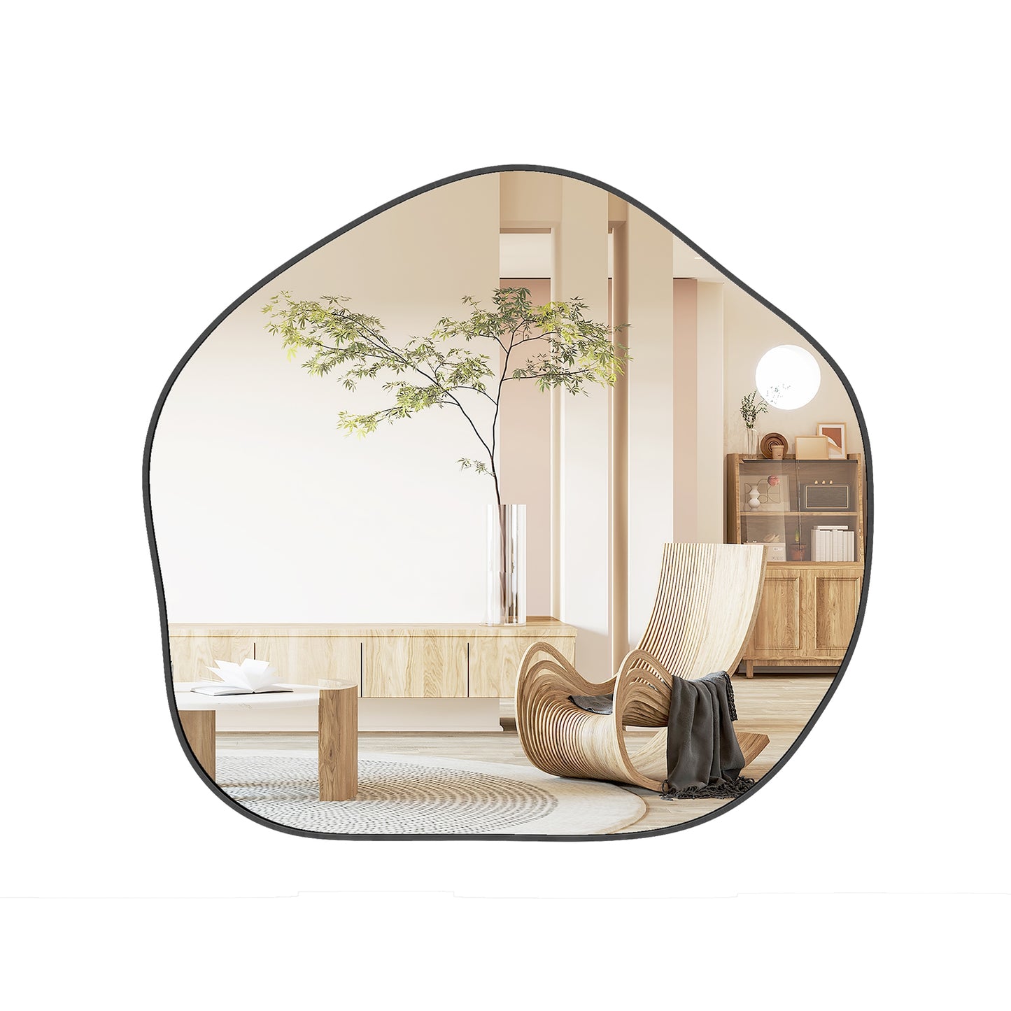 Modern Irregular-Shaped Wall Mirror with Metal Frame & Easy Installation Hooks