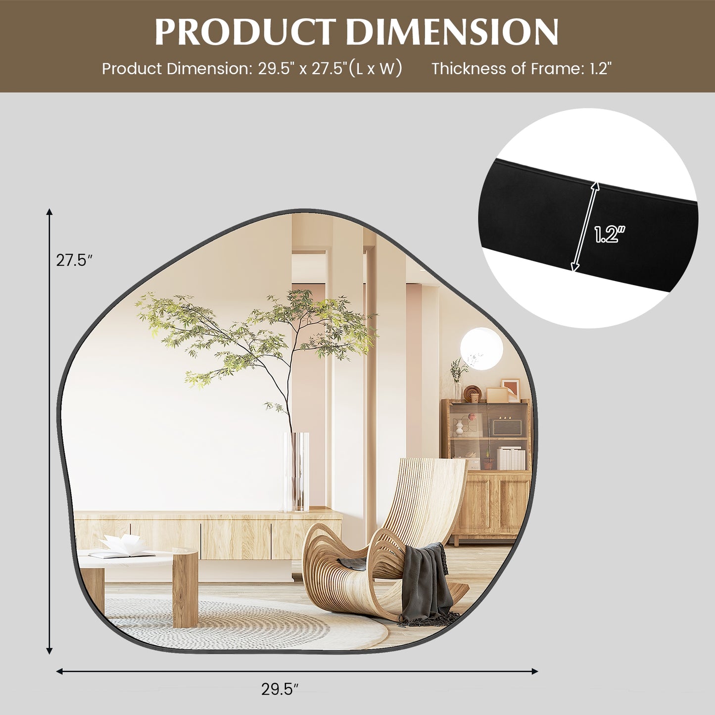 Modern Irregular-Shaped Wall Mirror with Metal Frame & Easy Installation Hooks