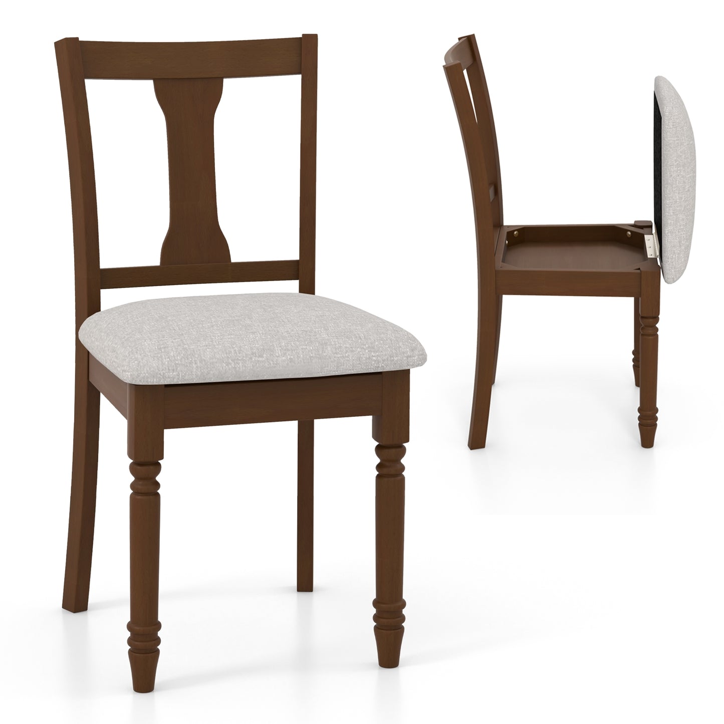Linen Fabric Dining Chair with Hidden Storage and Comfortable Design - Brown