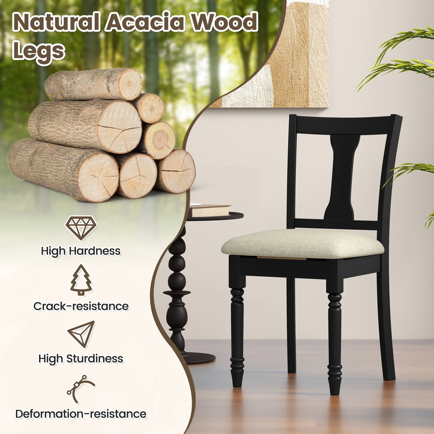 Linen Fabric Dining Chair with Hidden Storage and Comfortable Design - Black