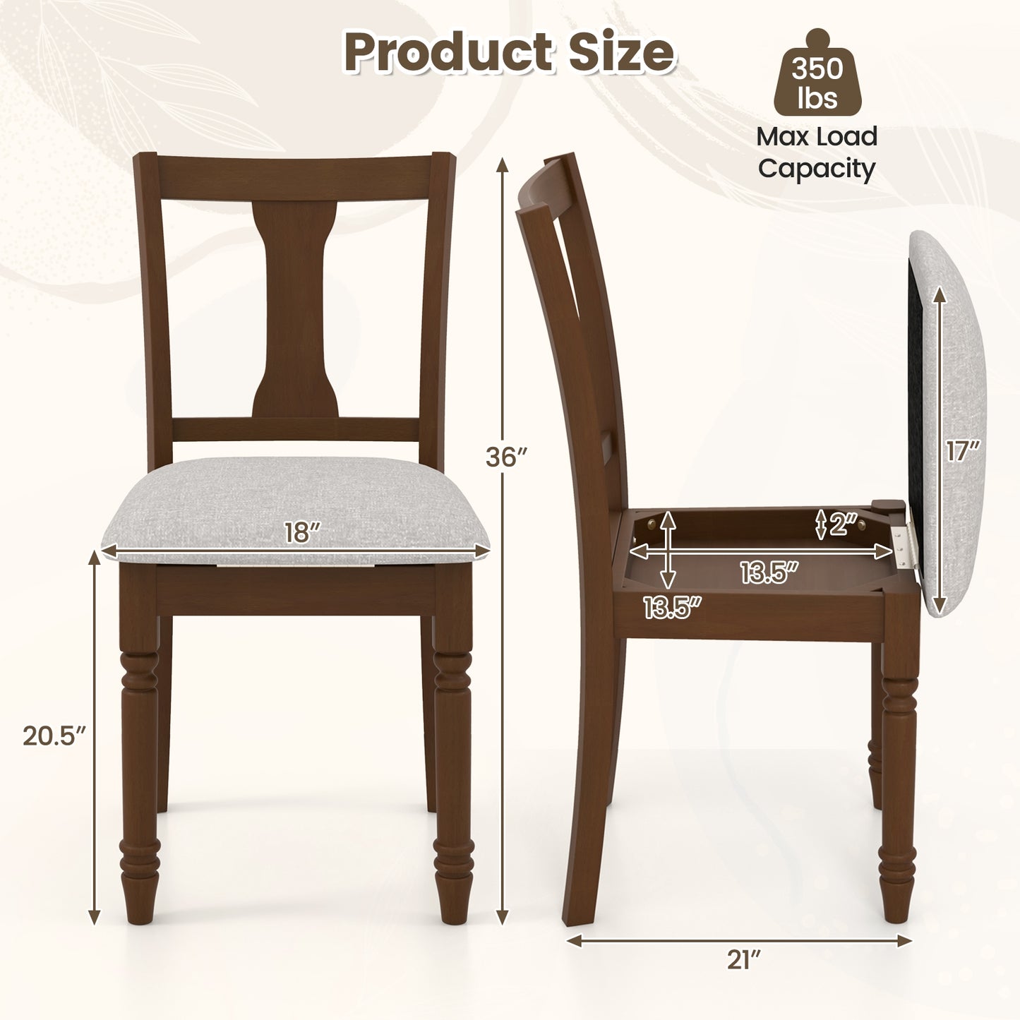 Linen Fabric Dining Chair with Hidden Storage and Comfortable Design - Brown