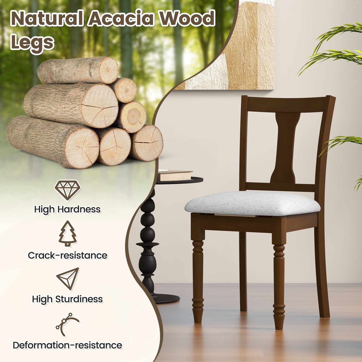 Linen Fabric Dining Chair with Hidden Storage and Comfortable Design - Brown