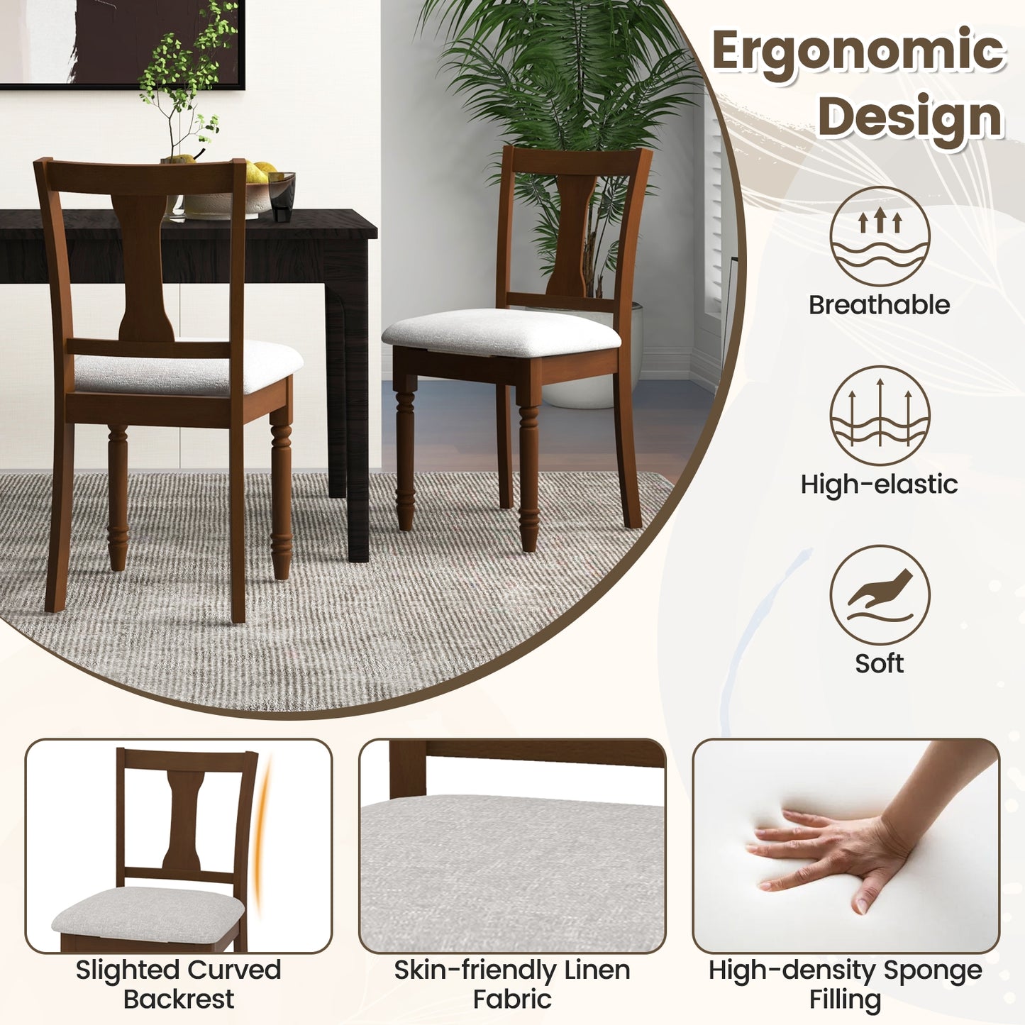 Linen Fabric Dining Chair with Hidden Storage and Comfortable Design - Brown