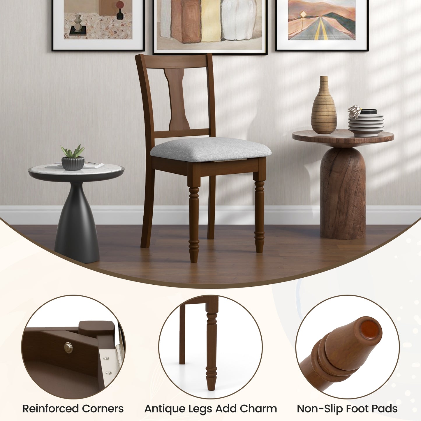 Linen Fabric Dining Chair with Hidden Storage and Comfortable Design - Brown