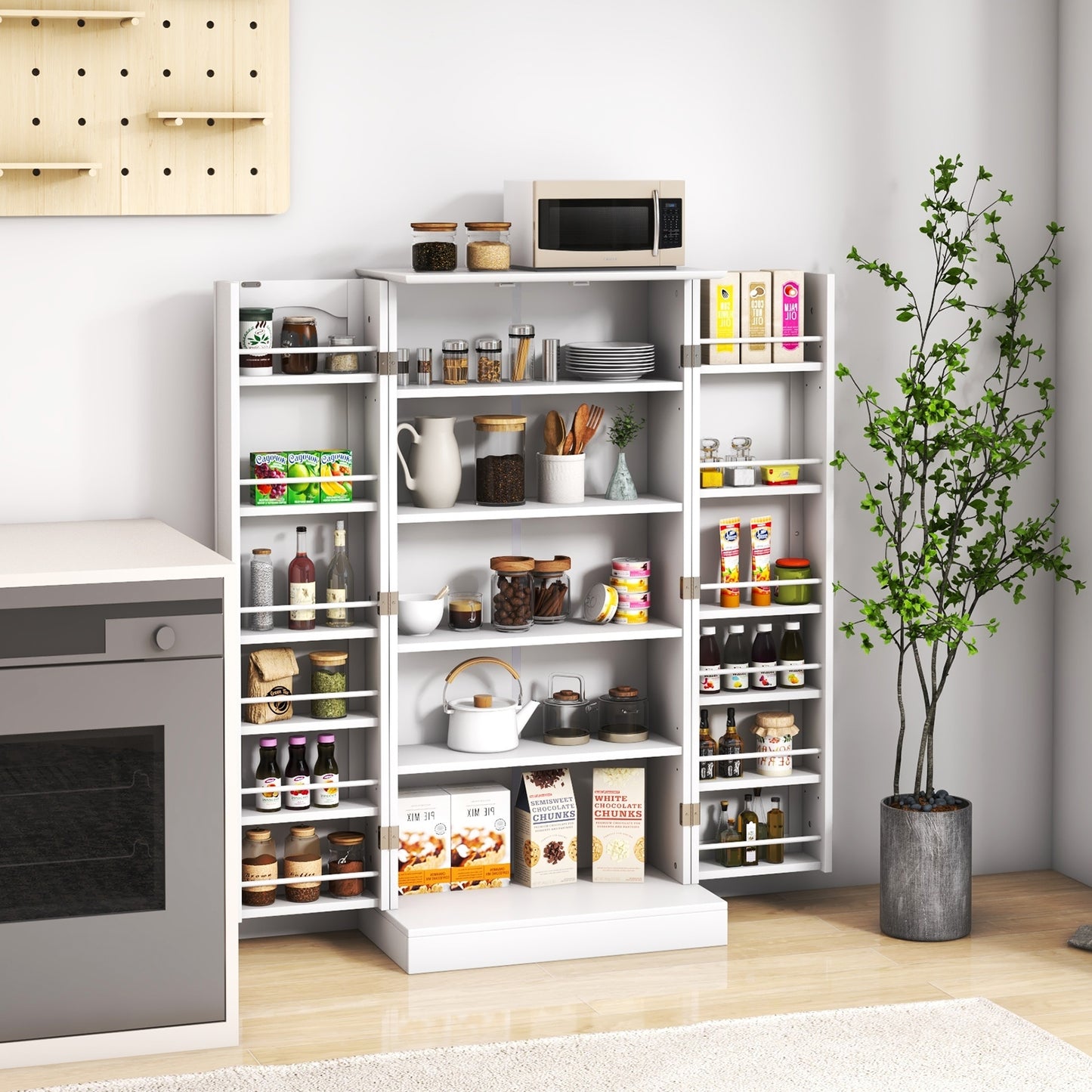 Freestanding Kitchen Sideboard Cabinet with Adjustable Shelves and 2 Door Cupboards with Safety Anchors