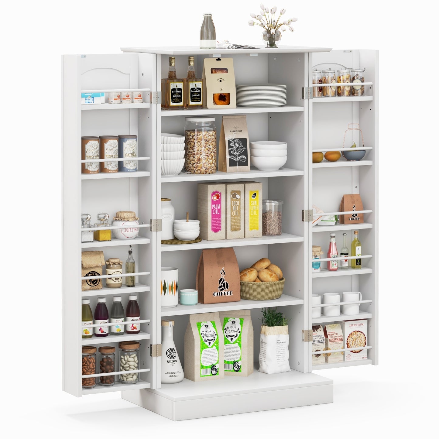 Freestanding Kitchen Sideboard Cabinet with Adjustable Shelves and 2 Door Cupboards with Safety Anchors