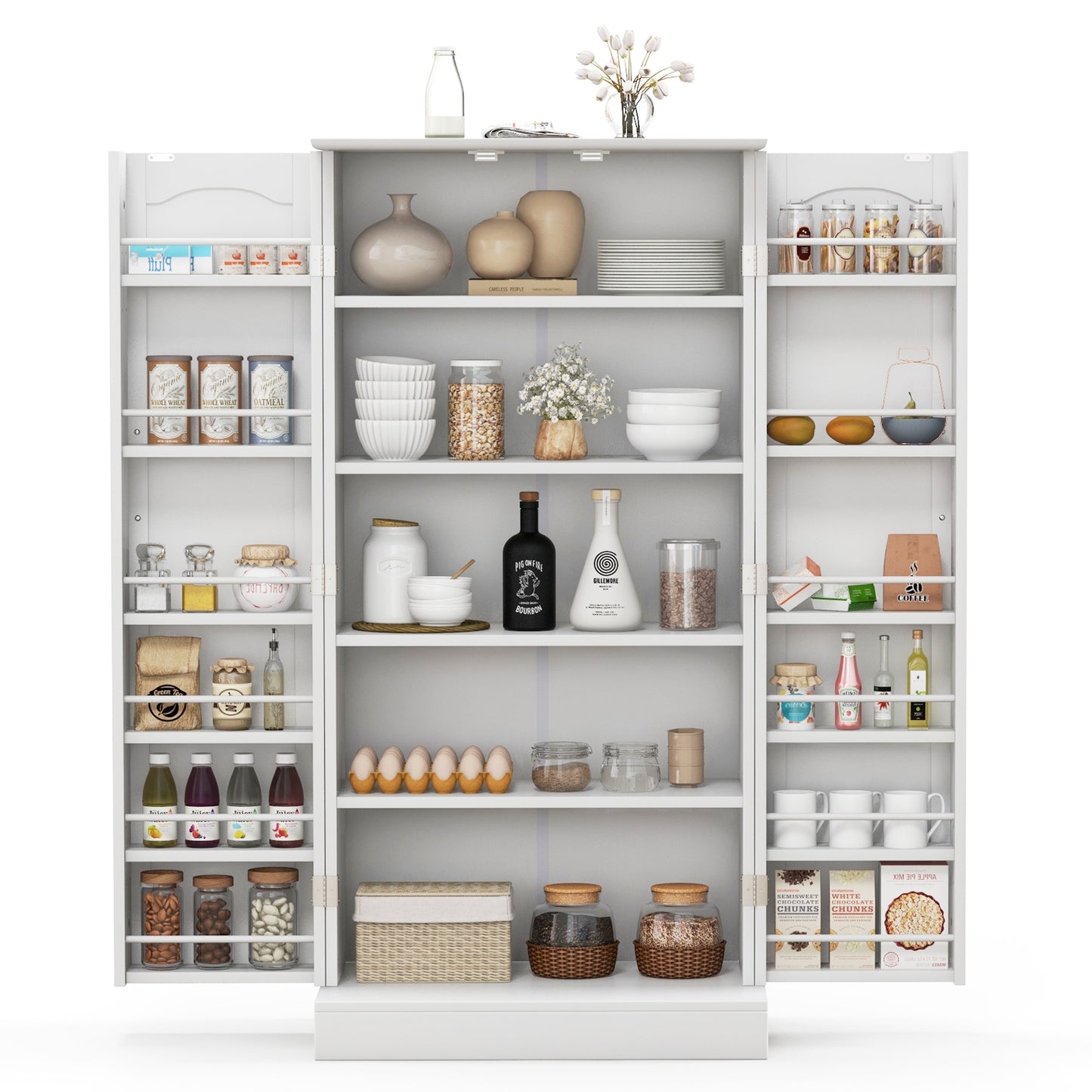 Freestanding Kitchen Sideboard Cabinet with Adjustable Shelves and 2 Door Cupboards with Safety Anchors